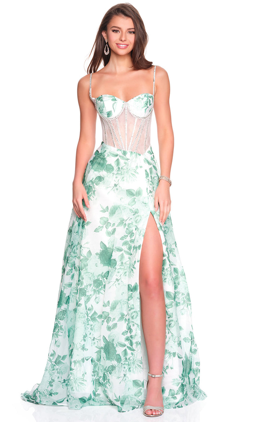 Dave & Johnny 12686 - Floral Chiffon Sweetheart Embellished Gown
