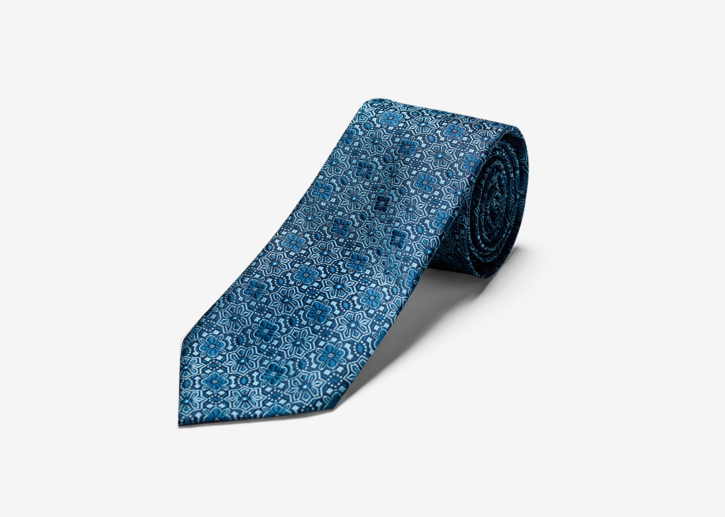 Navy Diamond Floral Long Tie