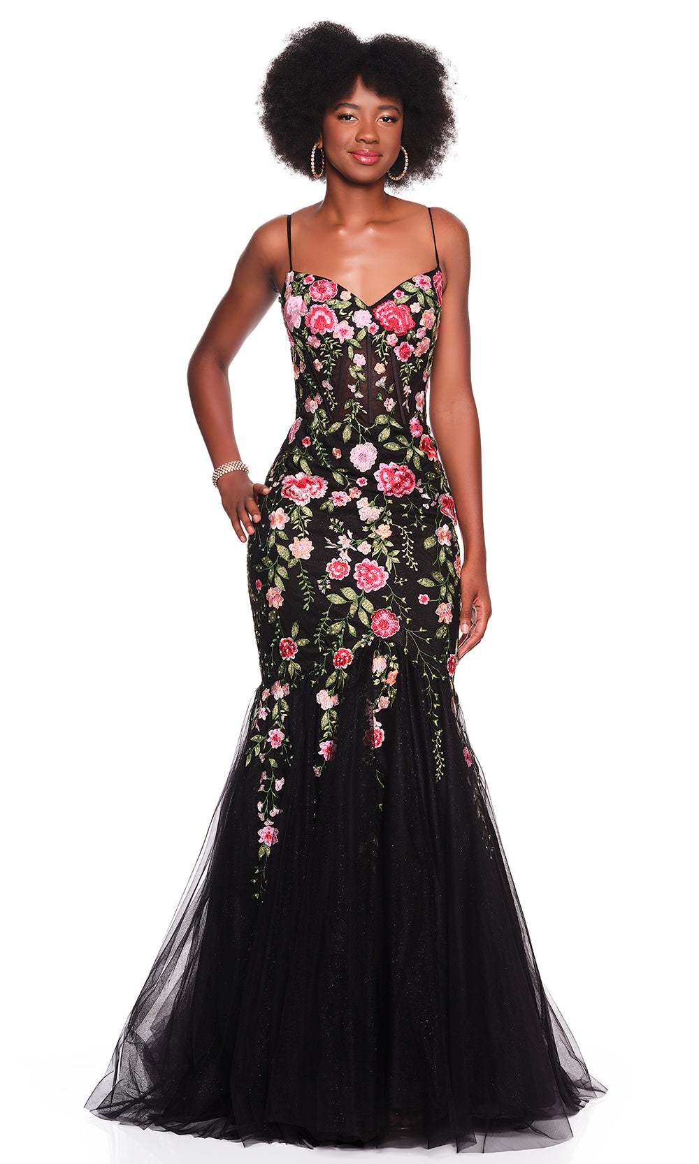 Dave & Johnny 12488 - Mermaid Floral Embroidered Prom Dress