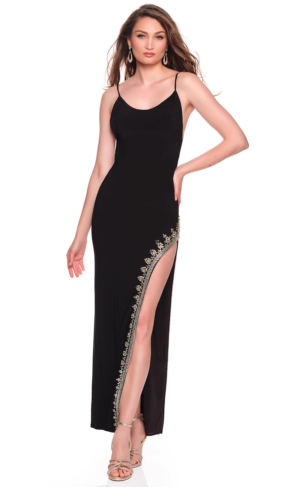 Dave & Johnny 12819 - Embellished Slit Scoop Column Gown