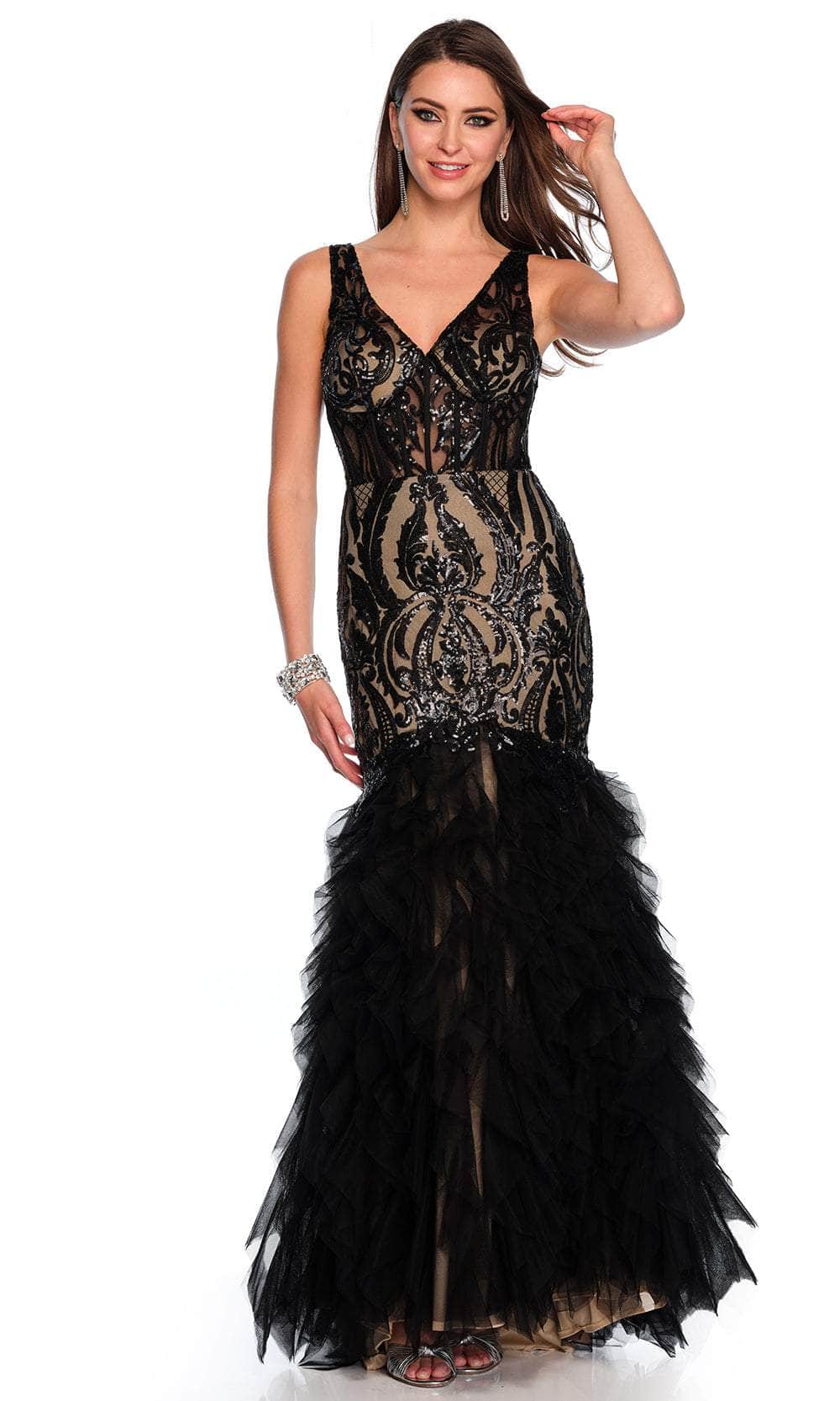 Dave & Johnny 11325 - Patterned Sequin Ruffled Prom Gown
