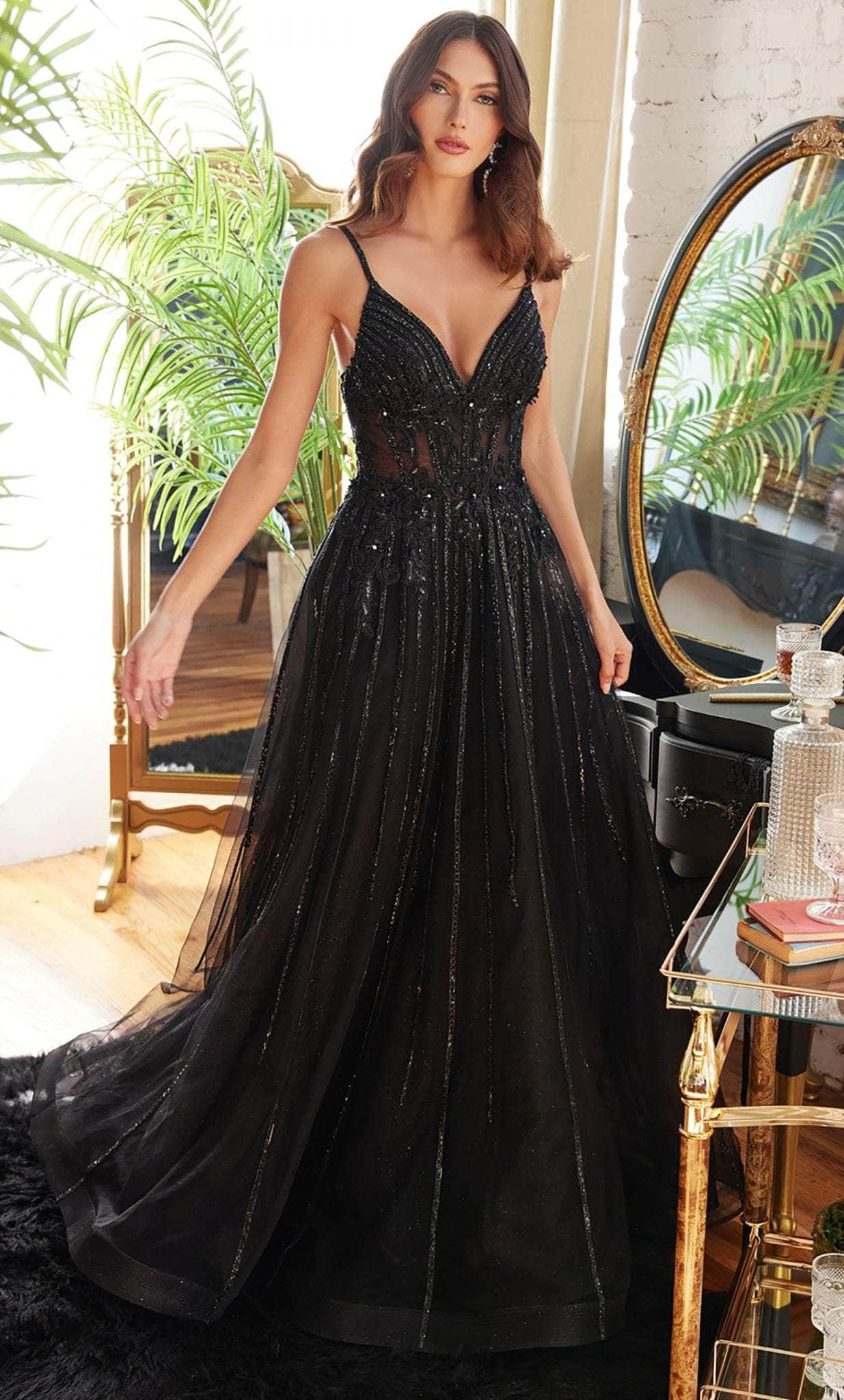Ladivine CD994 - Applique A-Line Long Prom Dress