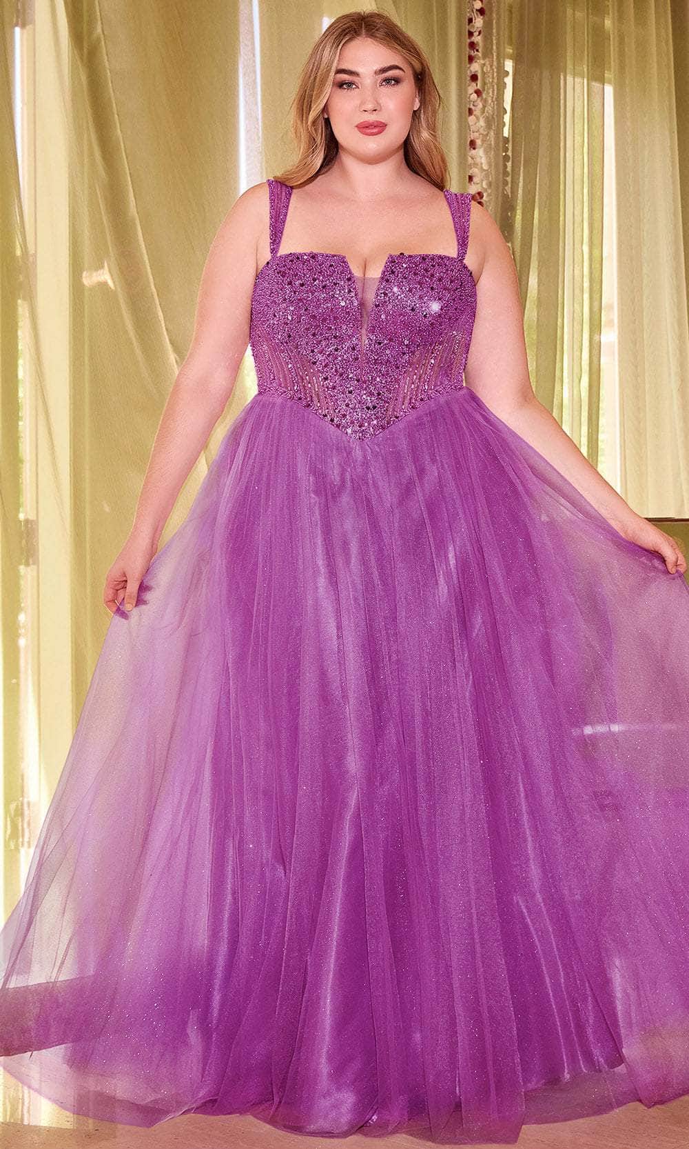 Ladivine CD0217C - Glittery Basque Evening Dress