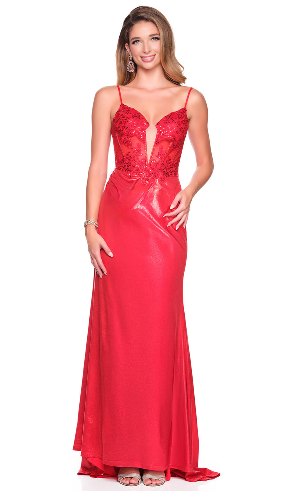 Dave & Johnny 12740 - Plunging Embellished Illusion Bodice Gown