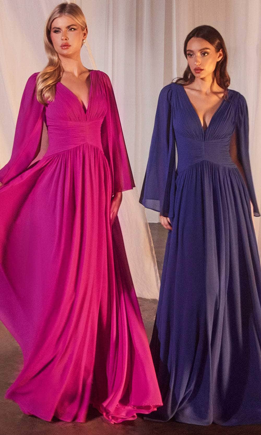 Cinderella Divine CH028 - Capelet V-Neck Evening Gown
