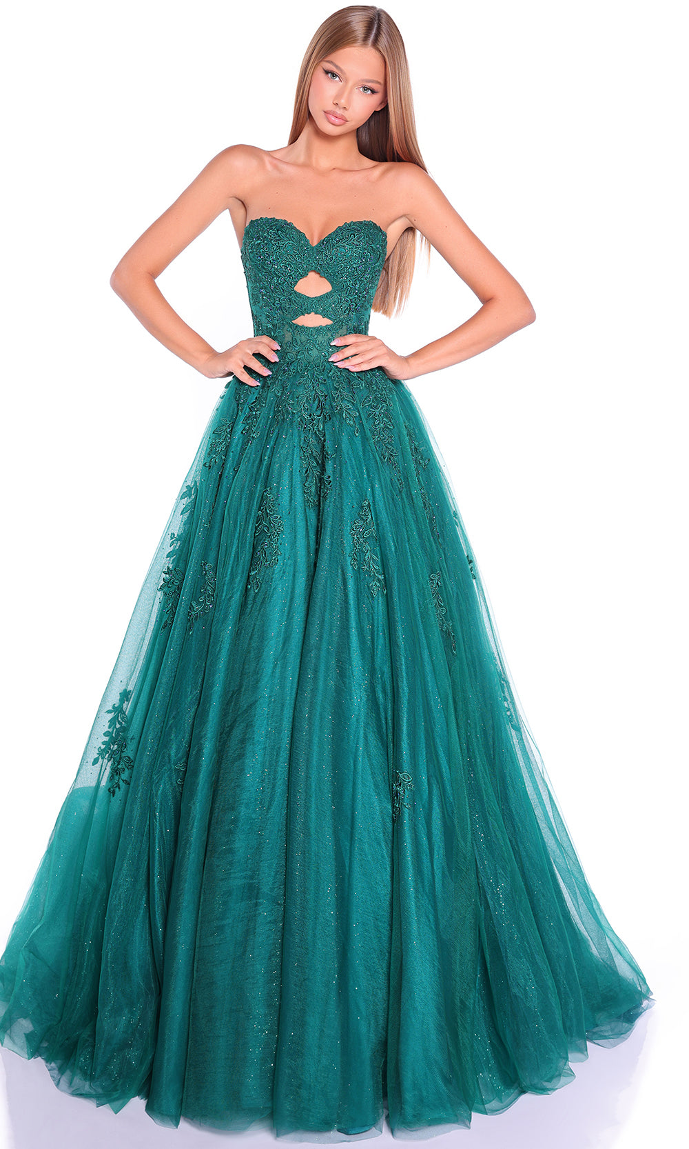 Amarra 89357 - Embroidered Strapless Ballgown with Cutout