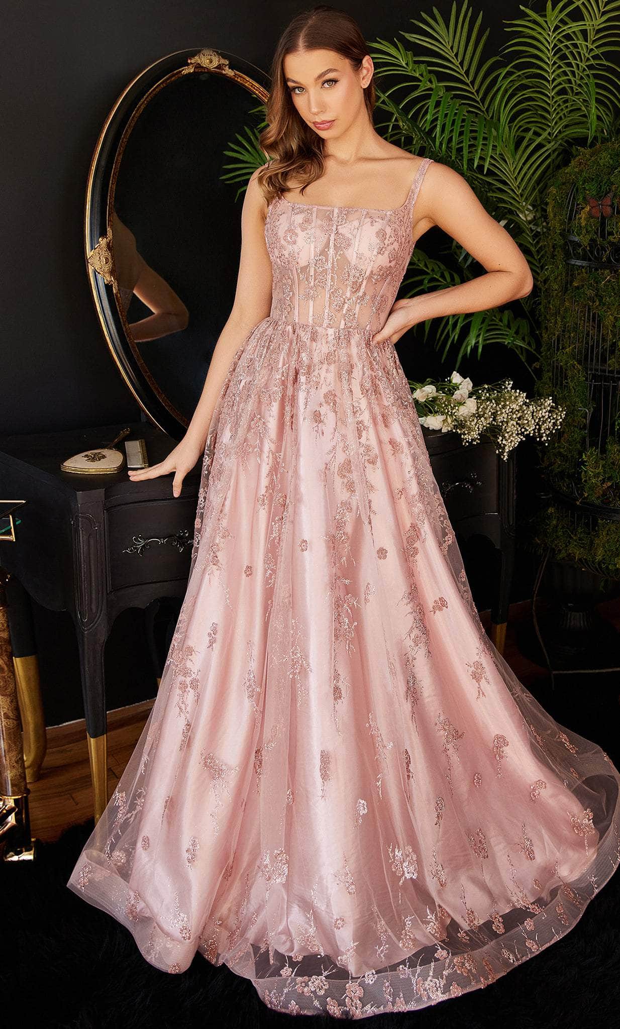 Ladivine J840 - Square Neck Glitter Prom Dress