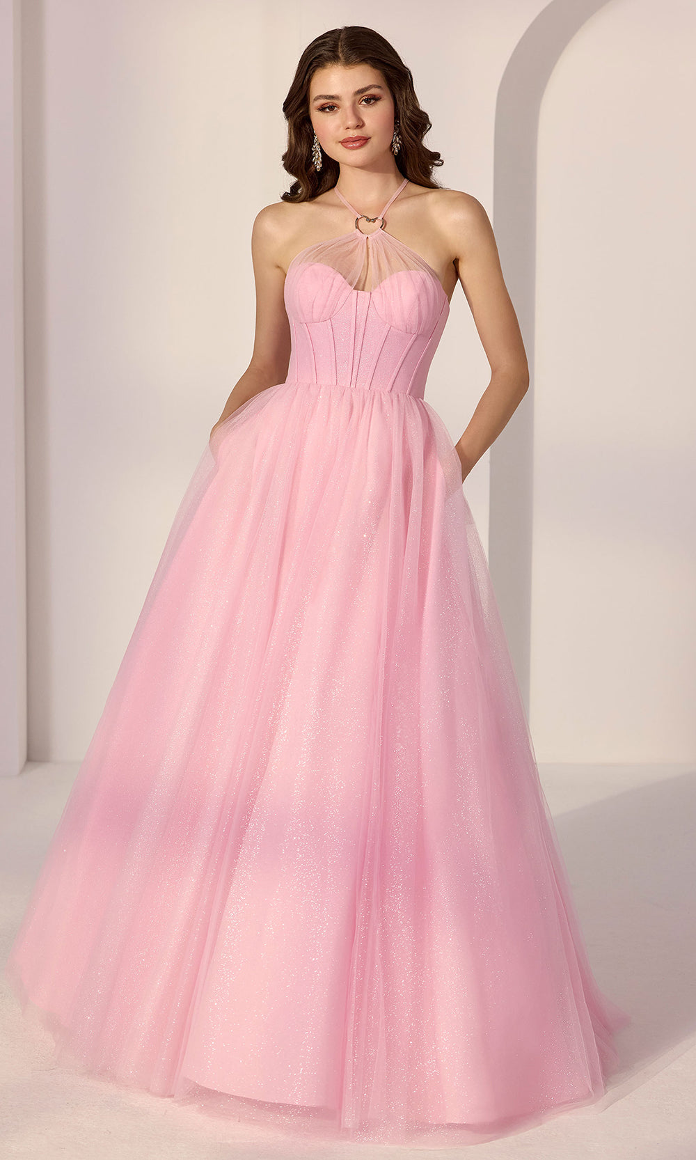 Mori Lee 49205 - Glitter Tulle Crisscross Back Prom Gown