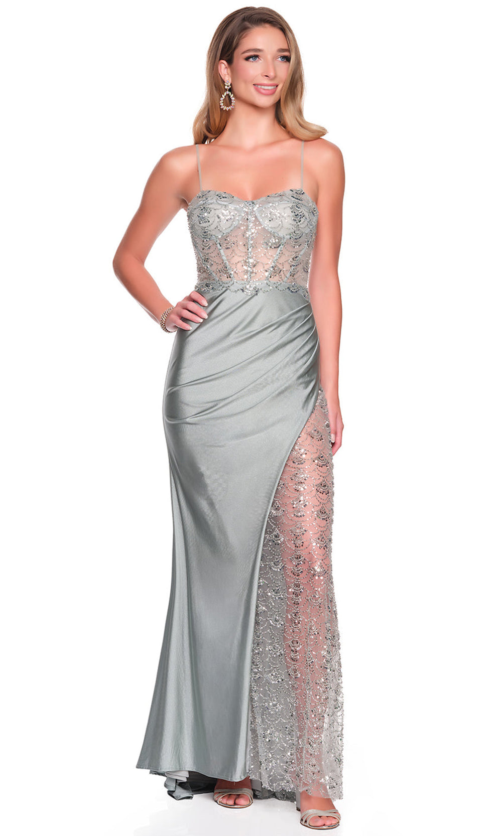 Dave & Johnny 12715 - Sweetheart Neck Beaded Illusion Slit Gown
