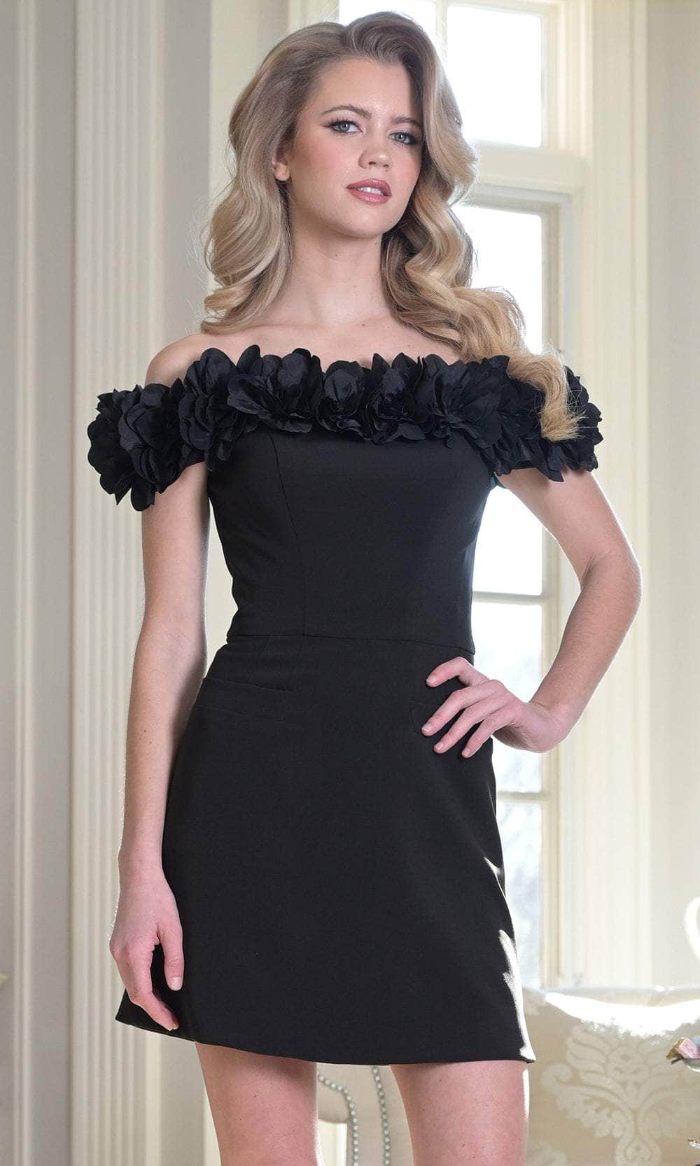 Colors Dress 3679 - Off-Shoulder Dress with Floral Detail