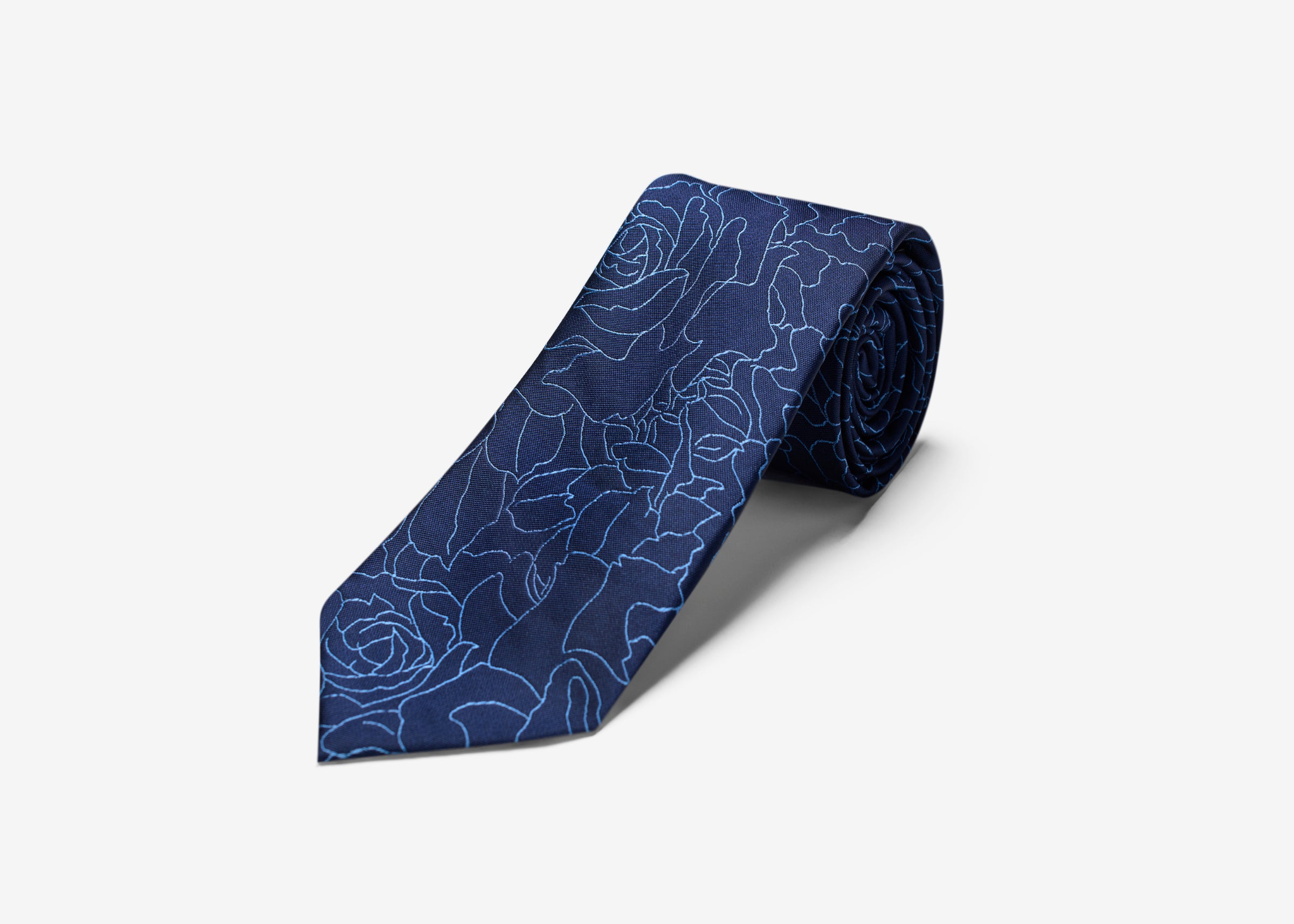 Navy Wavy Floral Long Tie