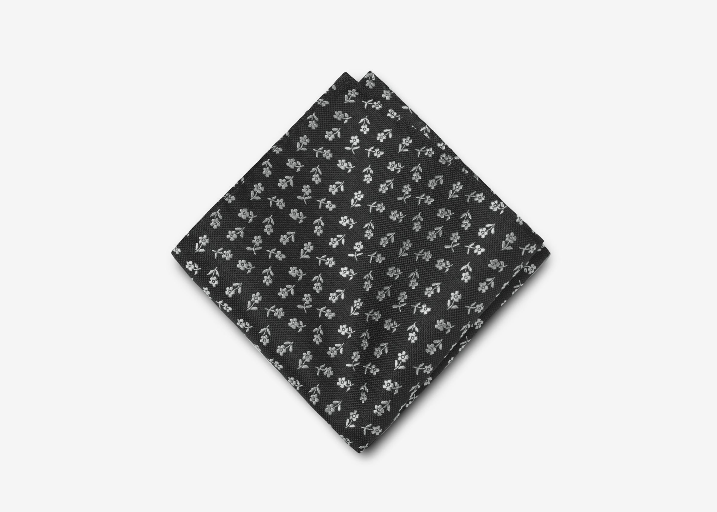 Black Single Flower Pocket Square