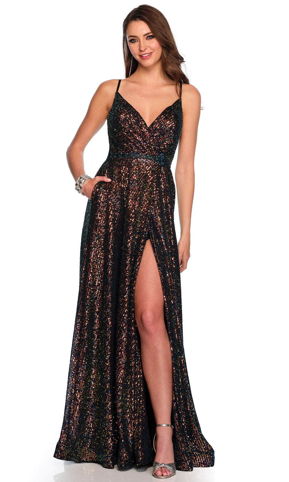 Dave & Johnny 11278 - Surplice V-Neck Iridescent Prom Gown