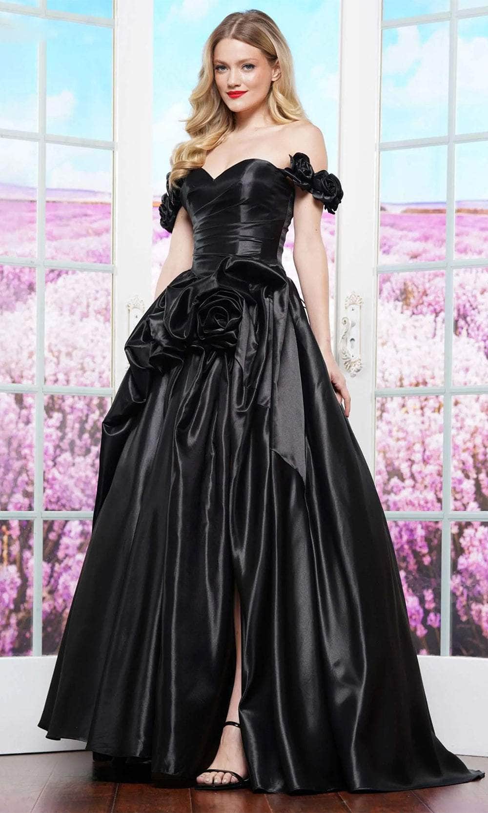 Colors Dress 3521 - Rosette Off Shoulder Prom Dress