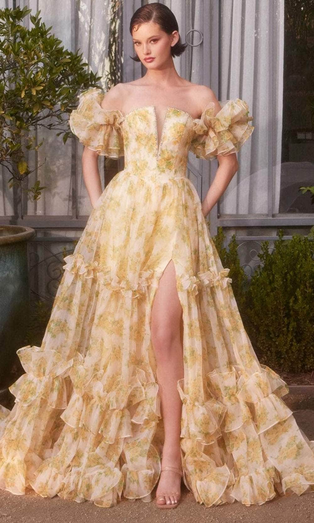 Andrea and Leo A1430 - Deep V-Neck Floral Printed Prom Gown