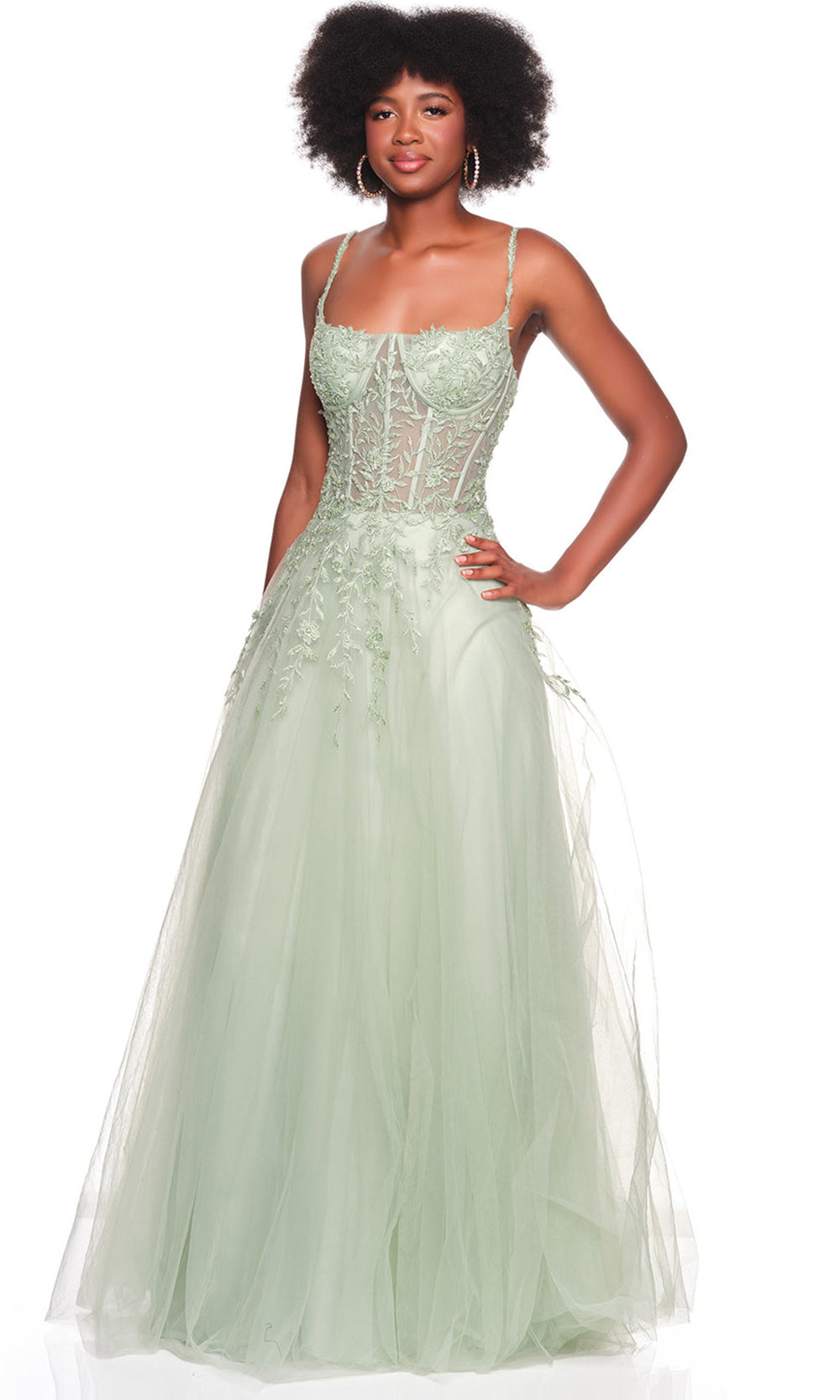 Dave & Johnny 12907 - Spaghetti Strap Layered Gown with Embroidery