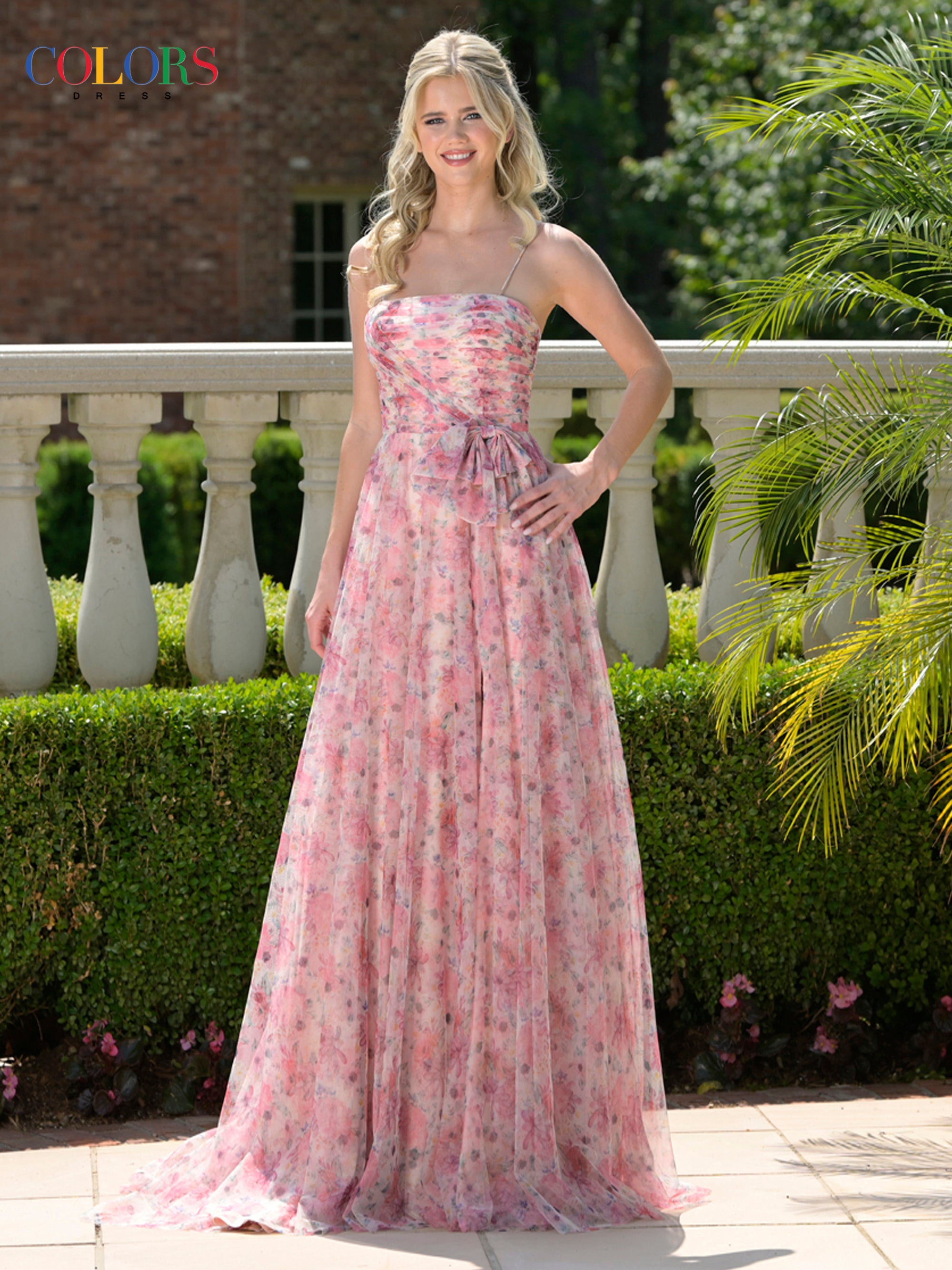 Colors Dress 3812 - Floral A-line Chiffon Gown