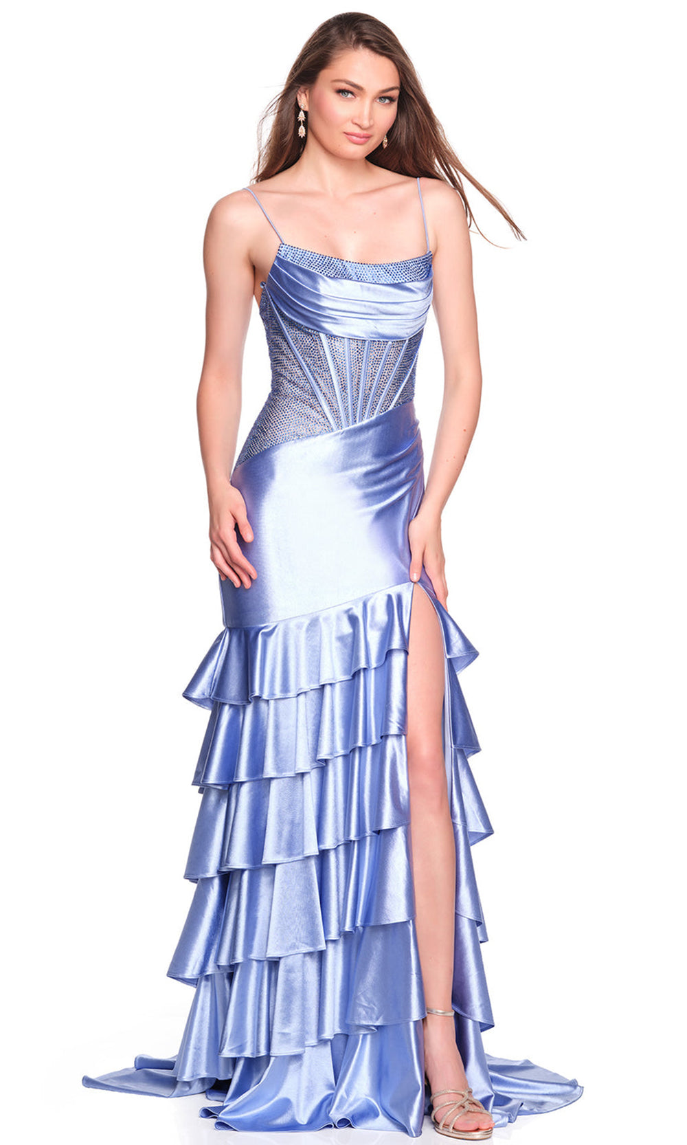 Dave & Johnny 12787 - Scoop Neck Tiered Trumpet Gown