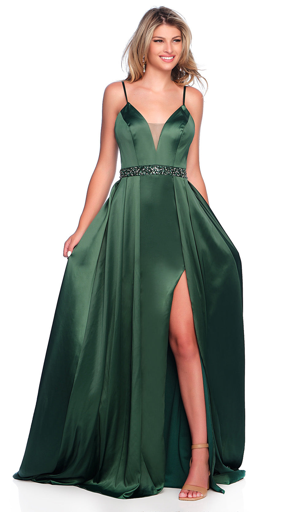 Dave & Johnny 11971 - Beaded Waist Sleeveless A-Line Dress