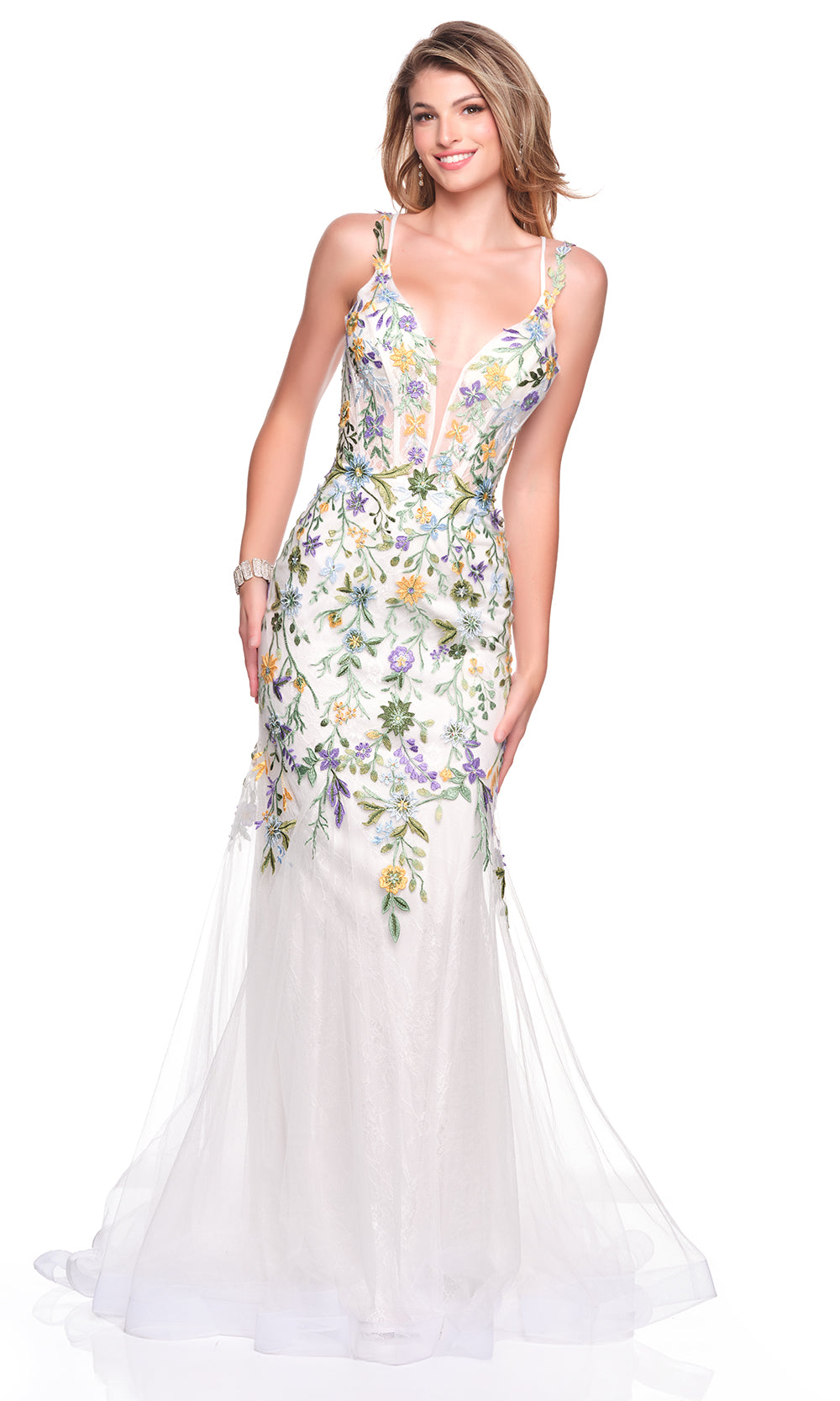 Dave & Johnny 12447 - Floral Embroidered Double Strap Dress