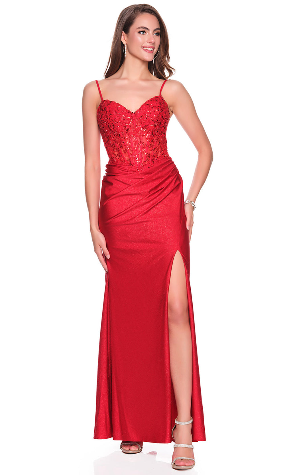 Dave & Johnny 12880 - Embellished Sweetheart Ruched Long Dress