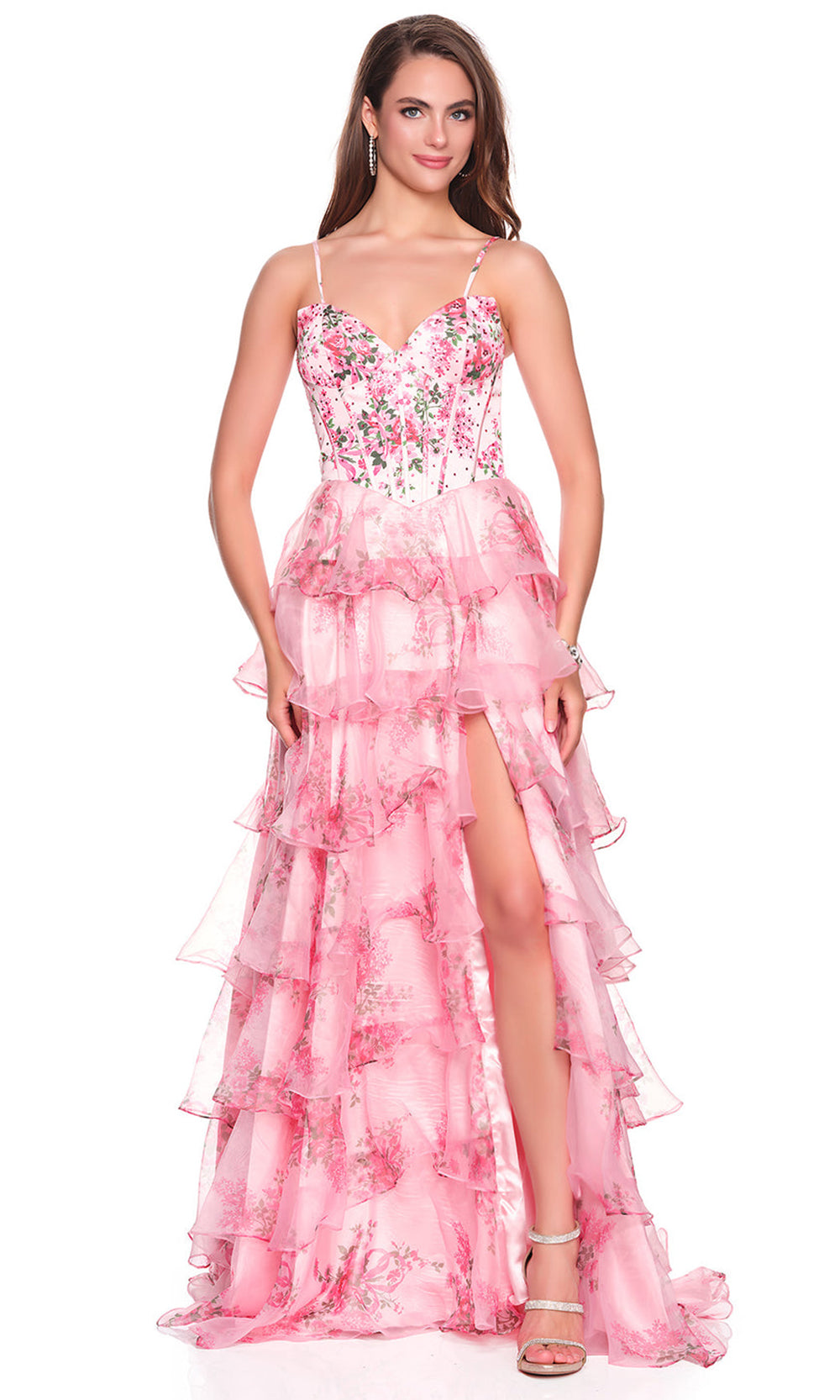 Dave & Johnny 12941 - Tiered A-Line Printed Floral Dress