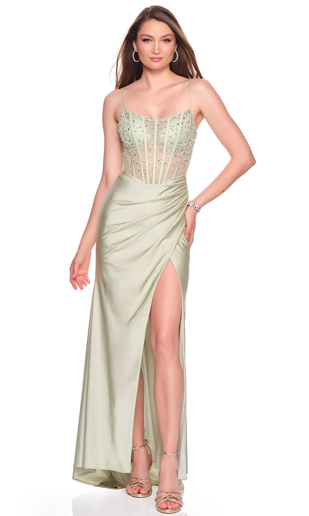 Dave & Johnny 12704 - Beaded Corset Charmeuse Sheath Gown