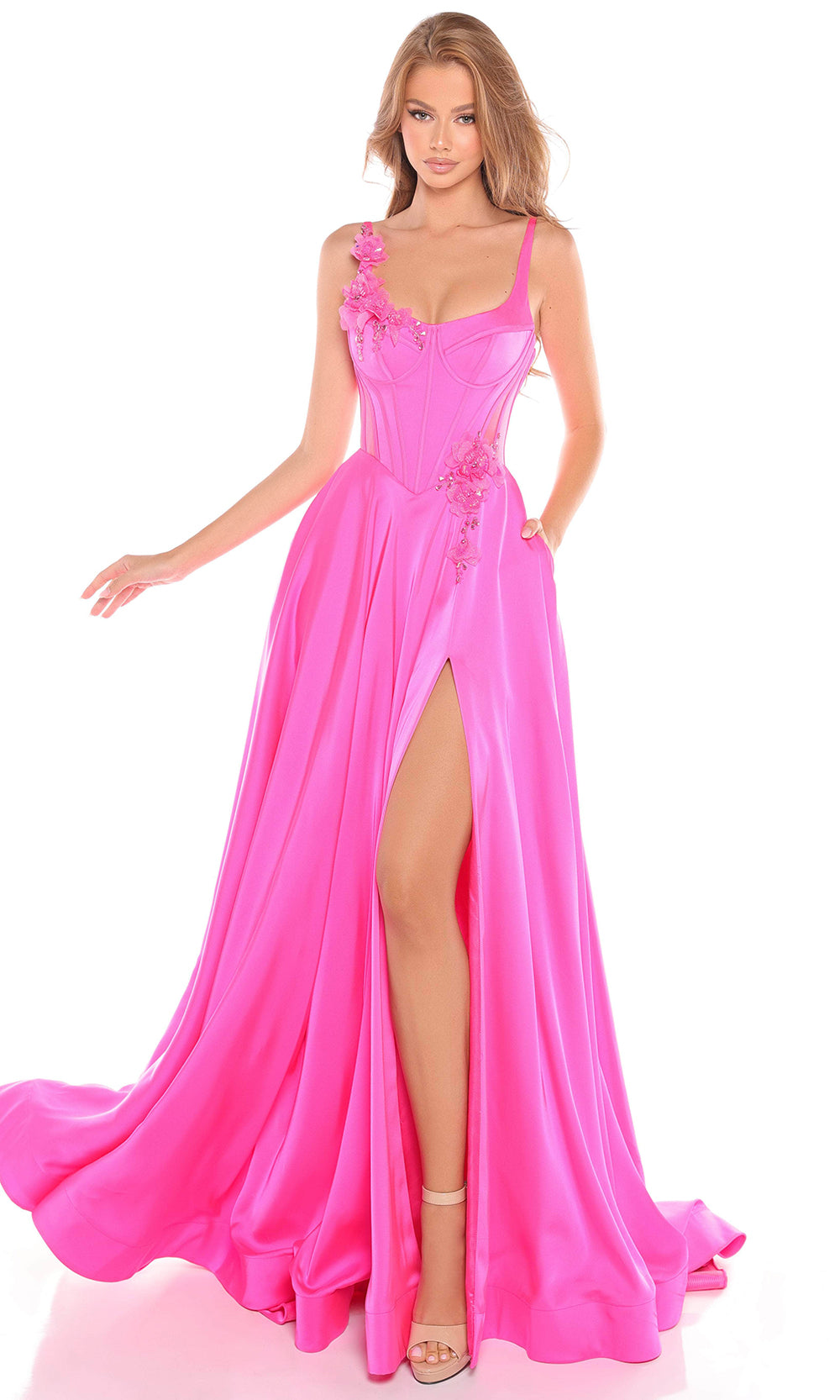 Amarra 88214 - Floral Applique A-Line Satin Gown