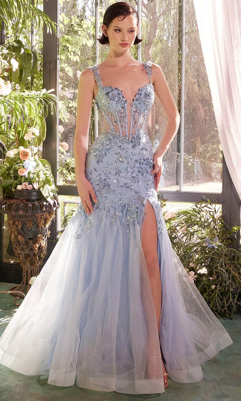 Andrea and Leo A1429 - Shimmering Floral Applique Mermaid Evening Gown