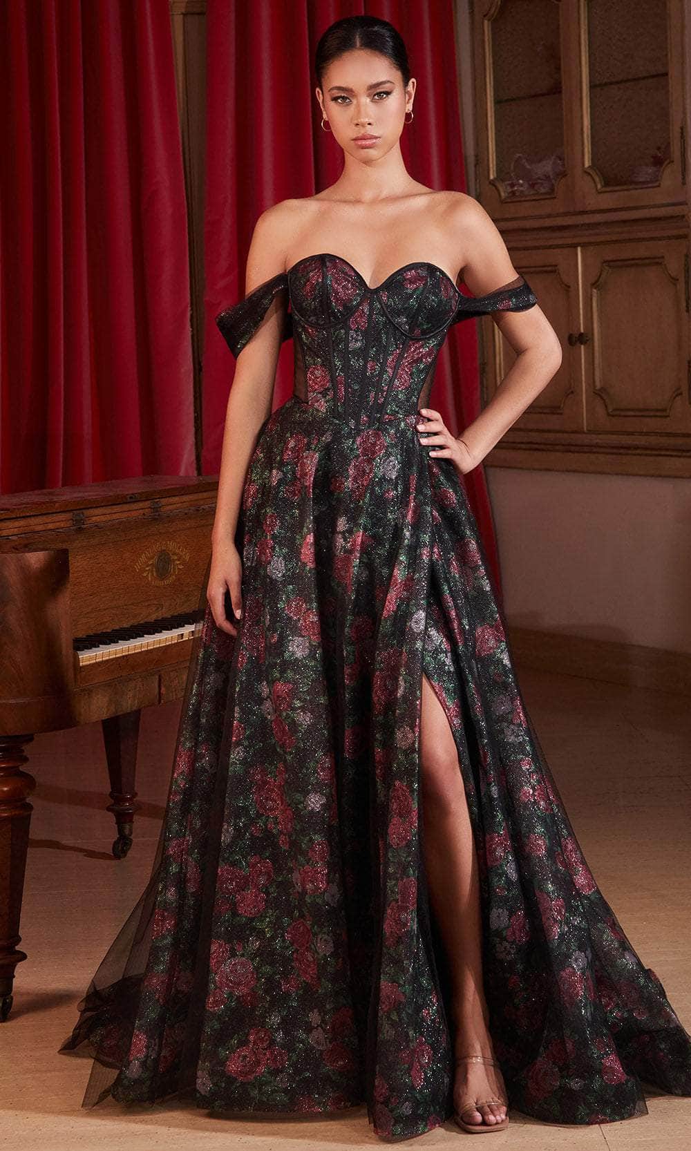 Ladivine CD806 - Off-Shoulder Side Sheer Insert Prom Gown