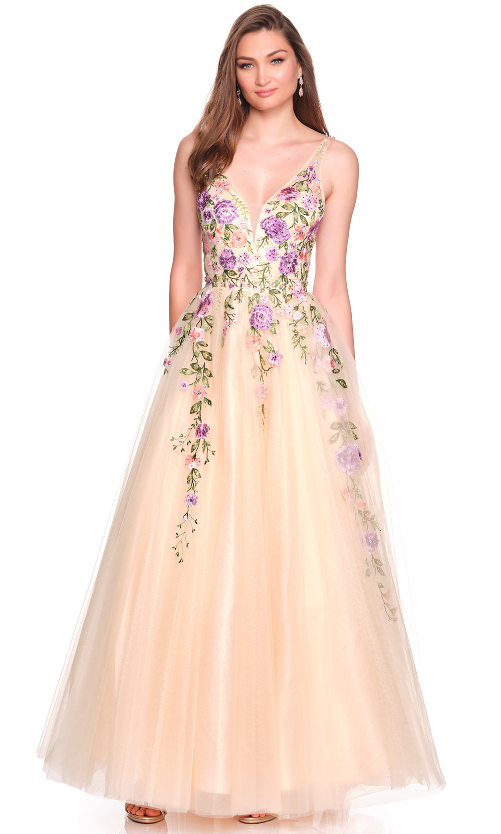 Dave & Johnny 12479 - Floral Embroidered Strappy Cutout Back Gown