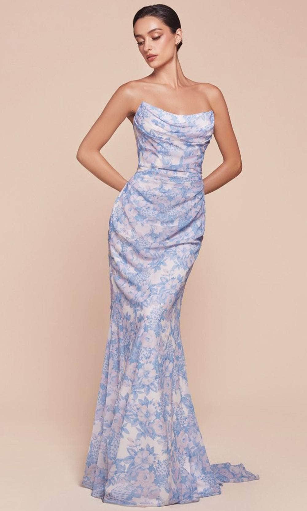 Cinderella Divine 7445 - Floral Scoop Neck Evening Gown