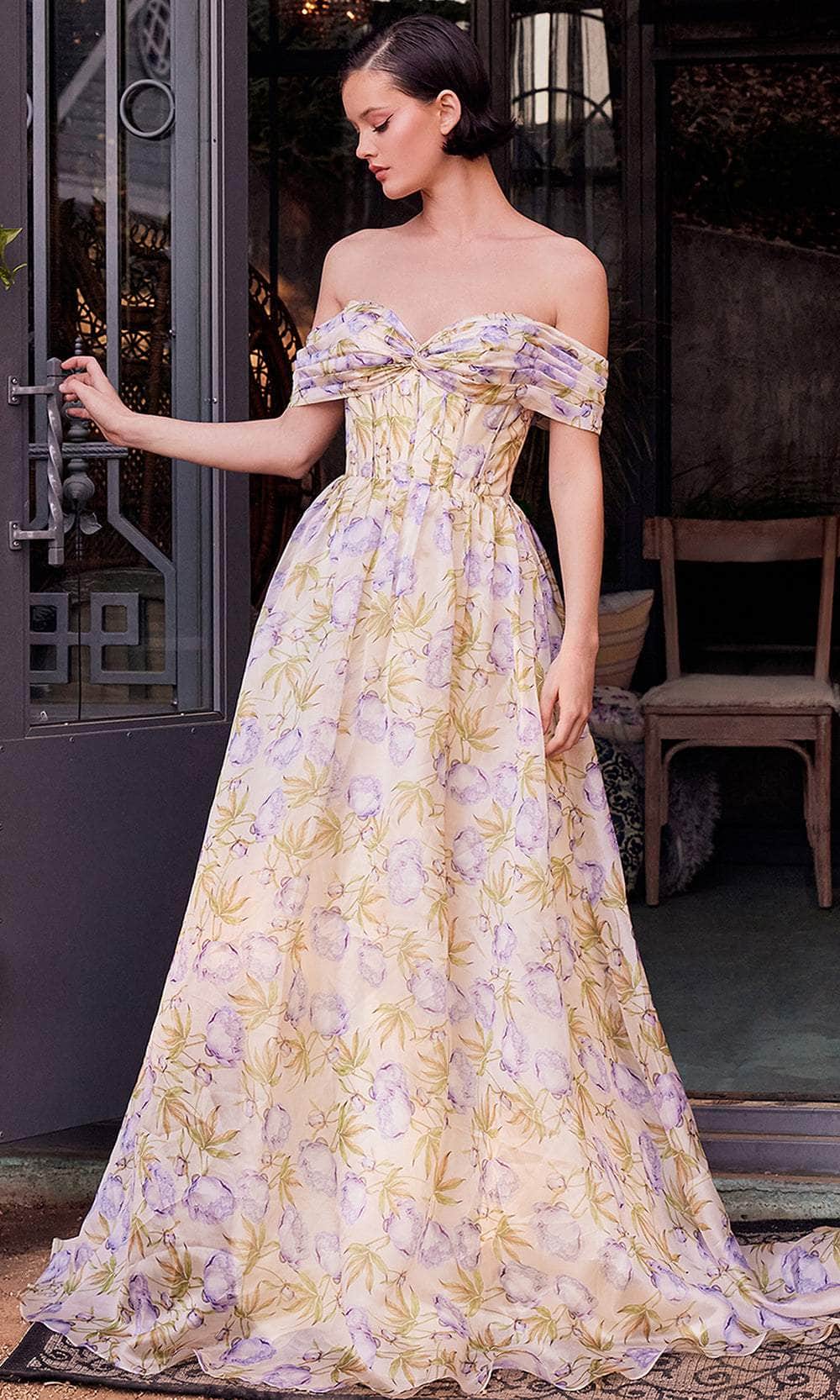 Andrea and Leo A1466 - Floral Print Off Shoulder Prom Gown