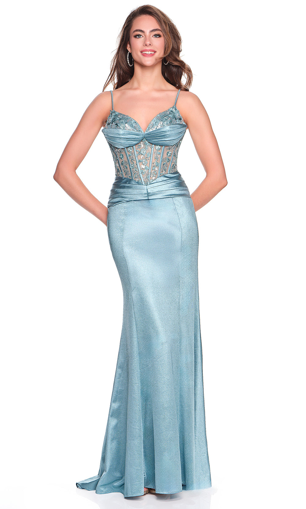Dave & Johnny 12426 - Embroidered Corset Sleeveless Sheath Dress