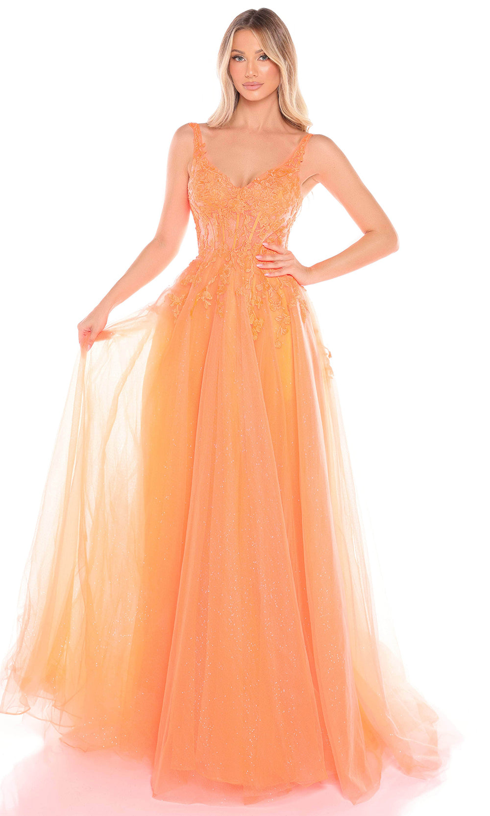 Amarra 88201 - Floral Lace V-Neck A-Line Gown