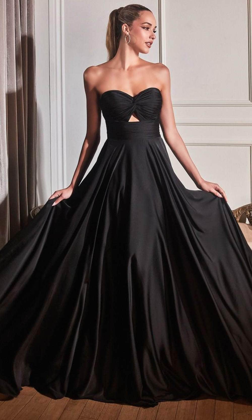Cinderella Divine 7496 - Strapless Satin A-line Gown with Keyhole