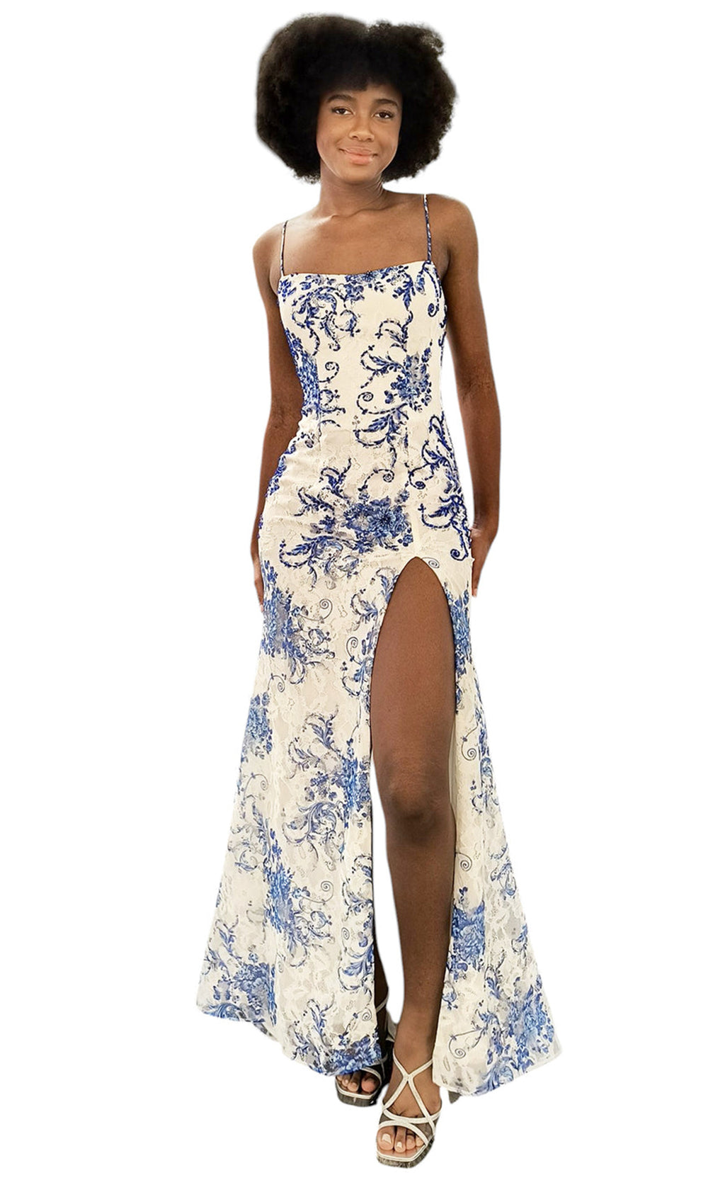 Dave & Johnny 12951 - Square Neck Printed Lace Prom Dress