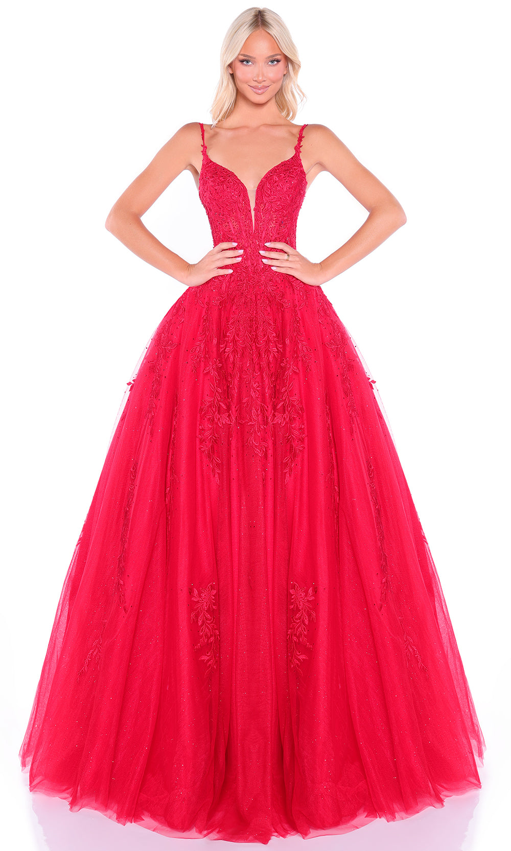 Amarra 89509 - Embroidered Bodice Plunging A-Line Dress