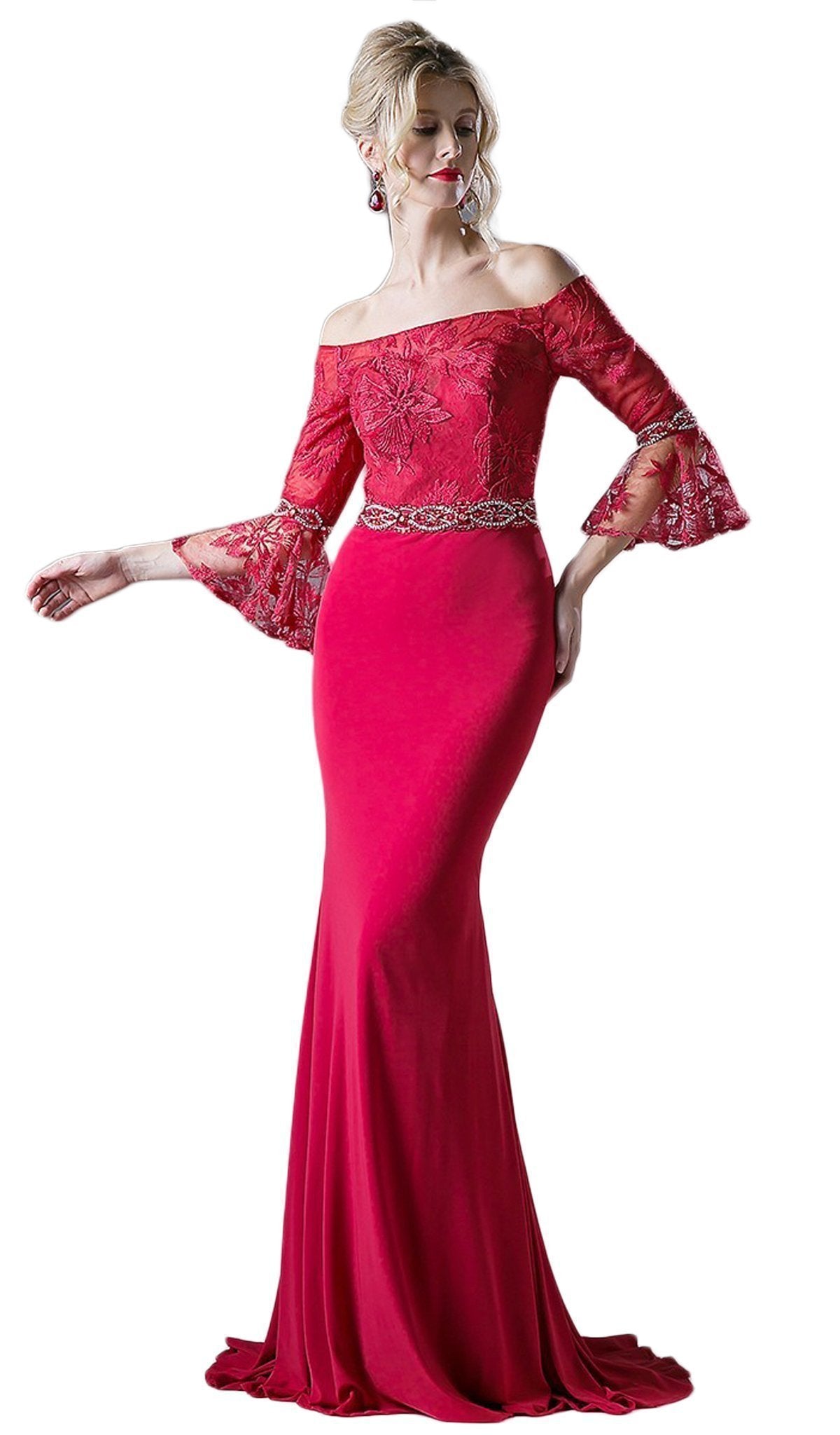 Cinderella Divine - Off-Shoulder Flounce Fitted Gown