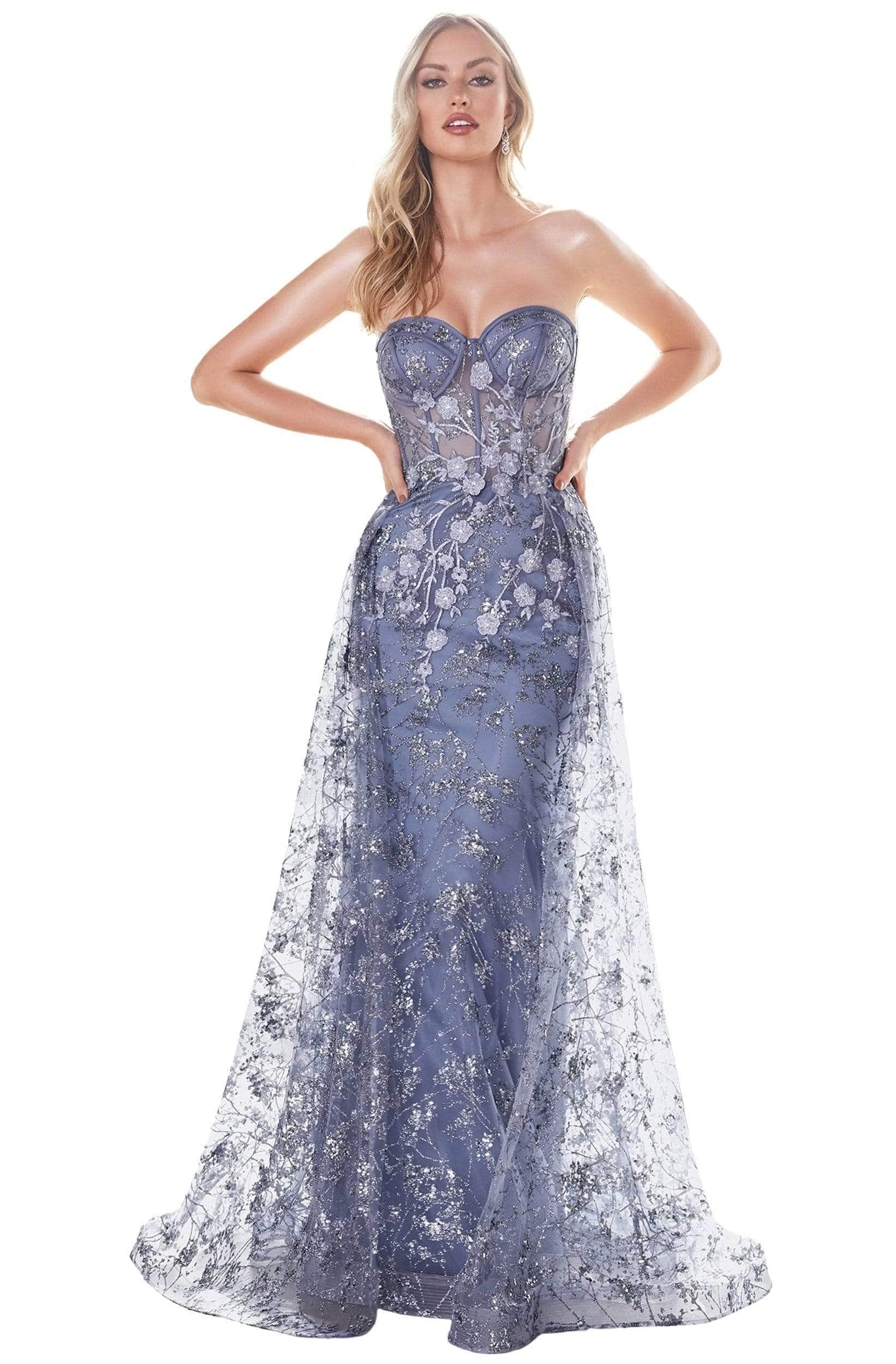 Ladivine CB046 - Strapless Glitter Bustier Gown