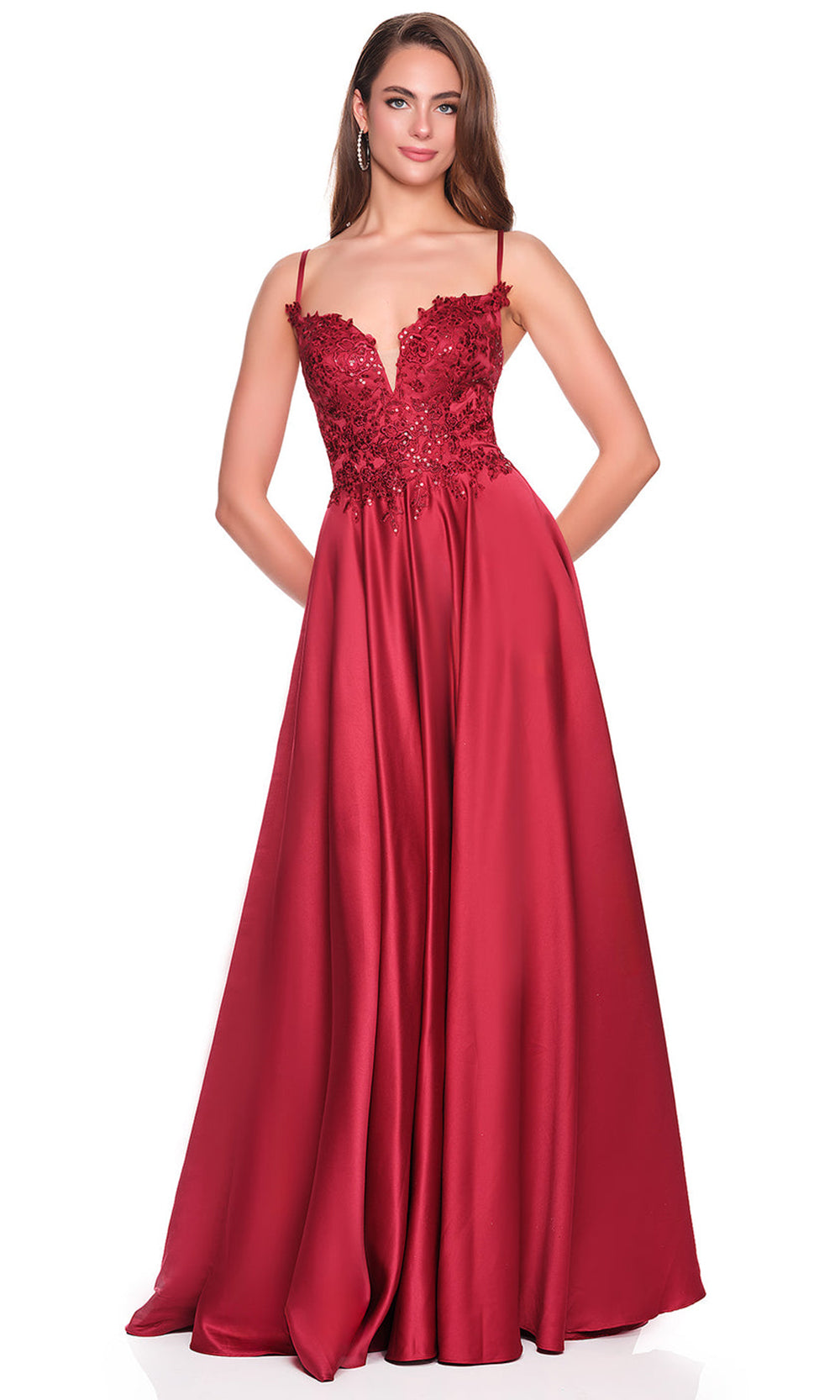 Dave & Johnny 12873 - Floral Applique Flowy A-Line Dress