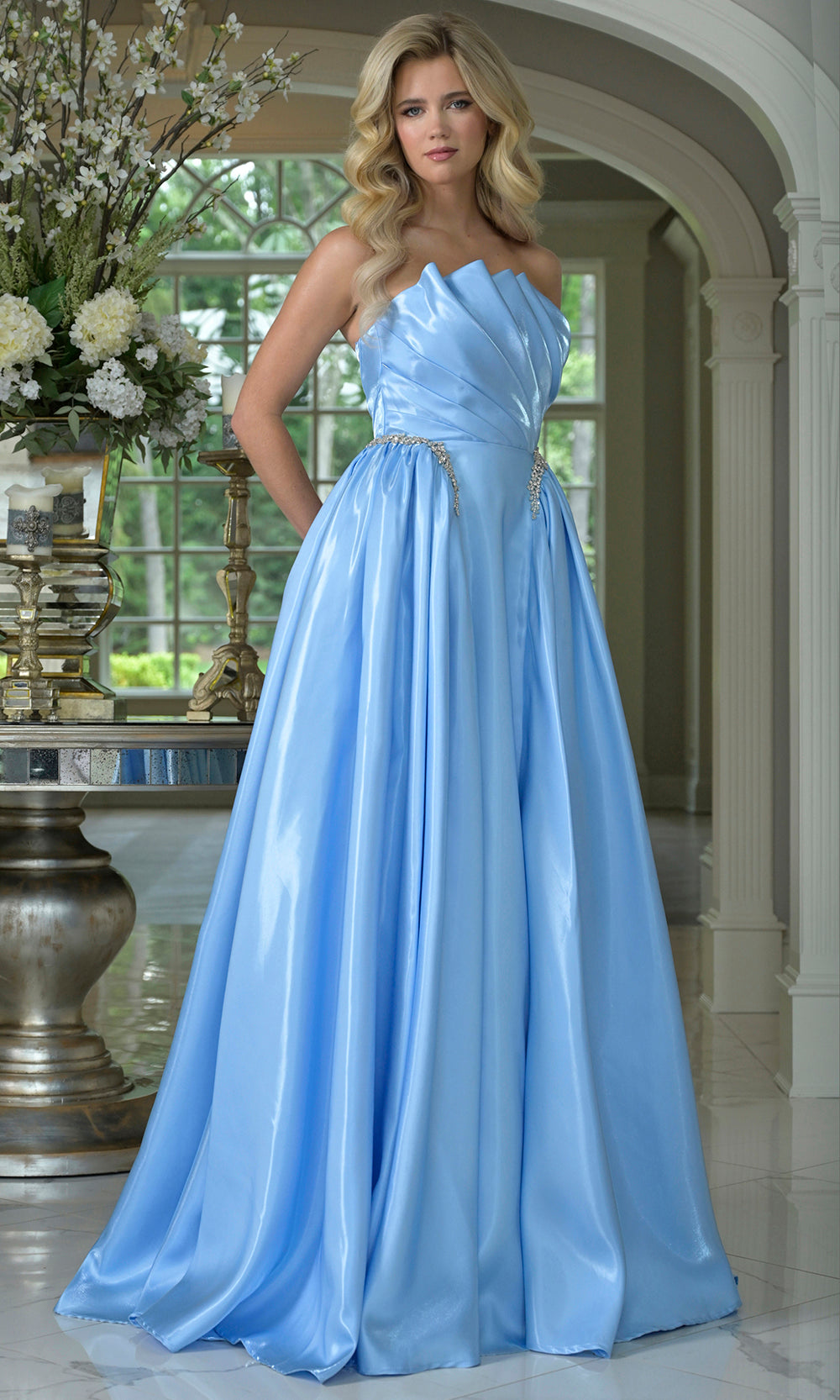 Colors Dress 3845 - Mirror Mikado Straight Neck Ballgown