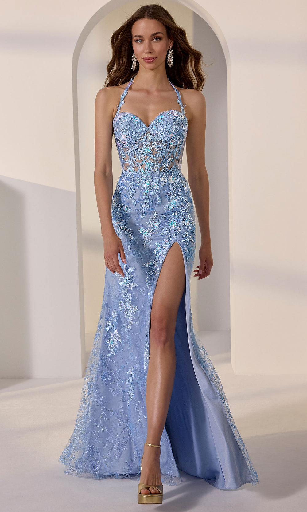 Mori Lee 49243 - Halter Neck Sequin Embroidered Prom Gown