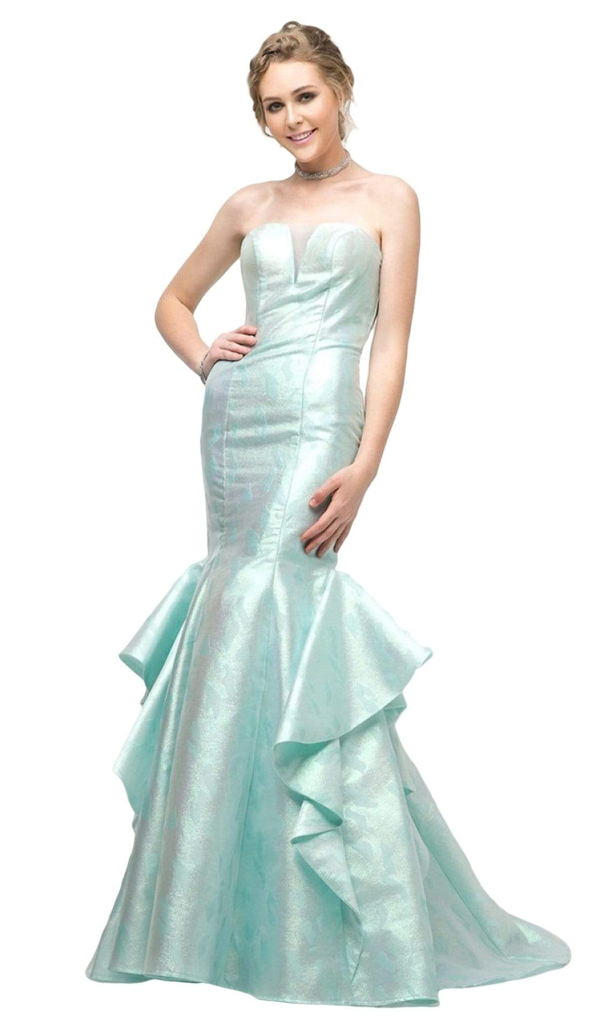 Cinderella Divine - A5033 Strapless Jacquard Layered Mermaid Gown