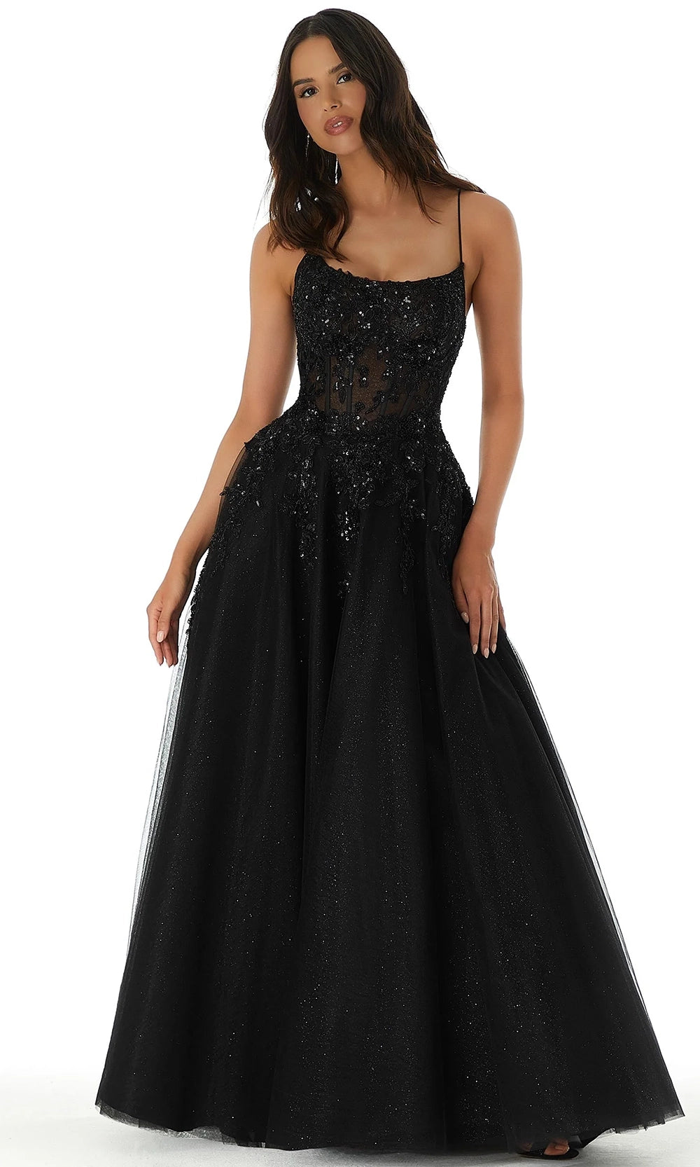 Mori Lee 49321 - Beaded Lace Applique Scoop Prom Gown