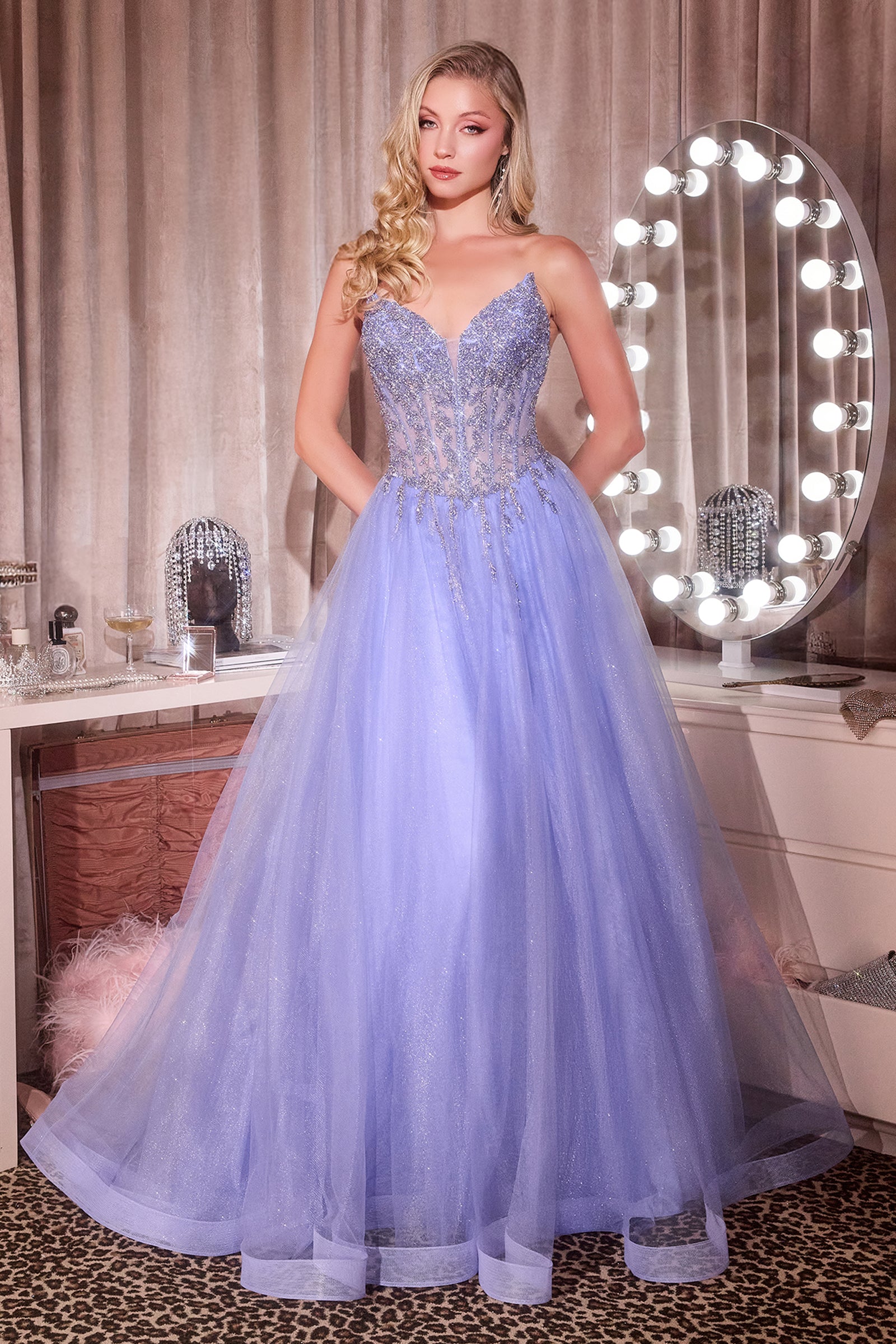 Ladivine CD721 - V Neck Crystal Beaded Prom Dress