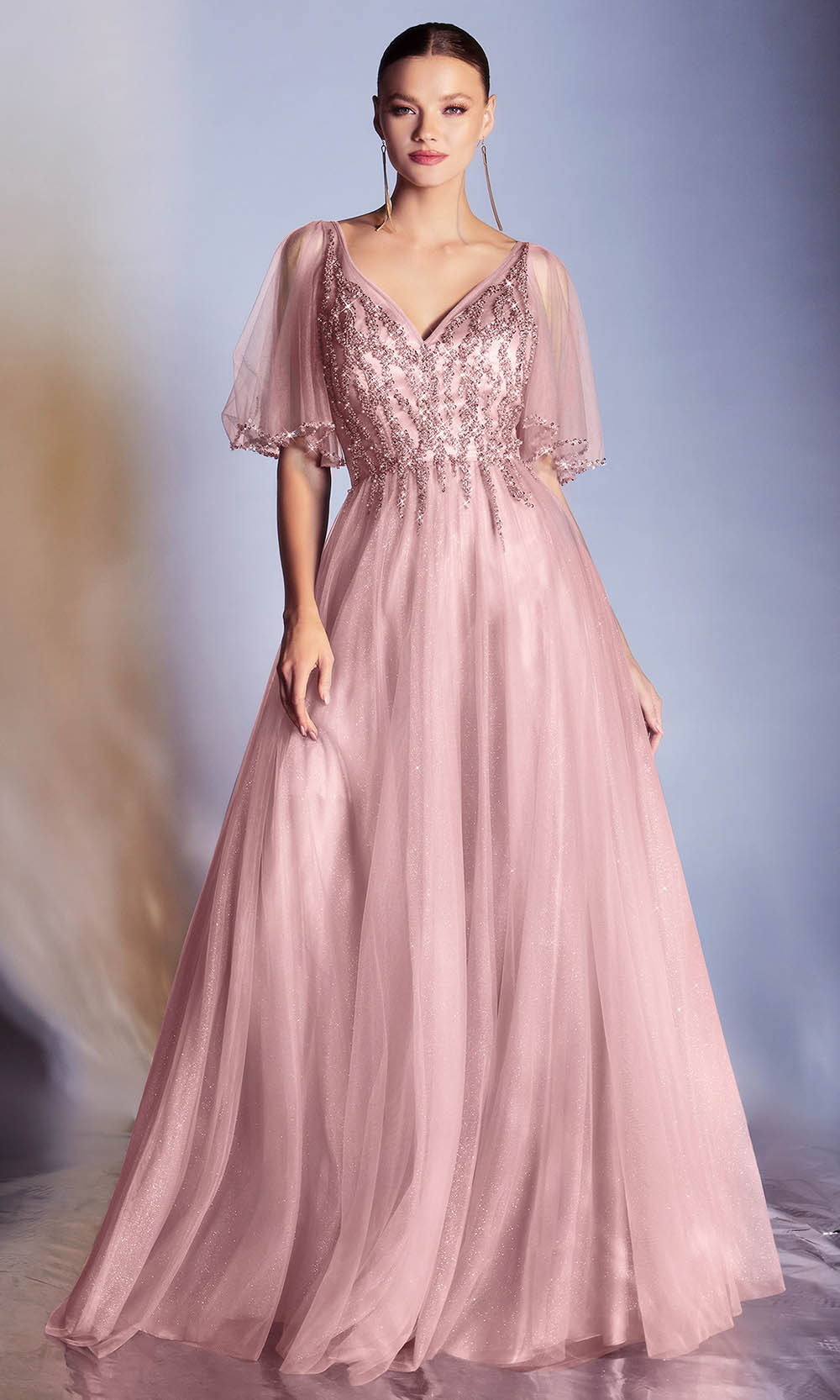 Cinderella Divine - CD0175 Embellished V neck A-line Gown