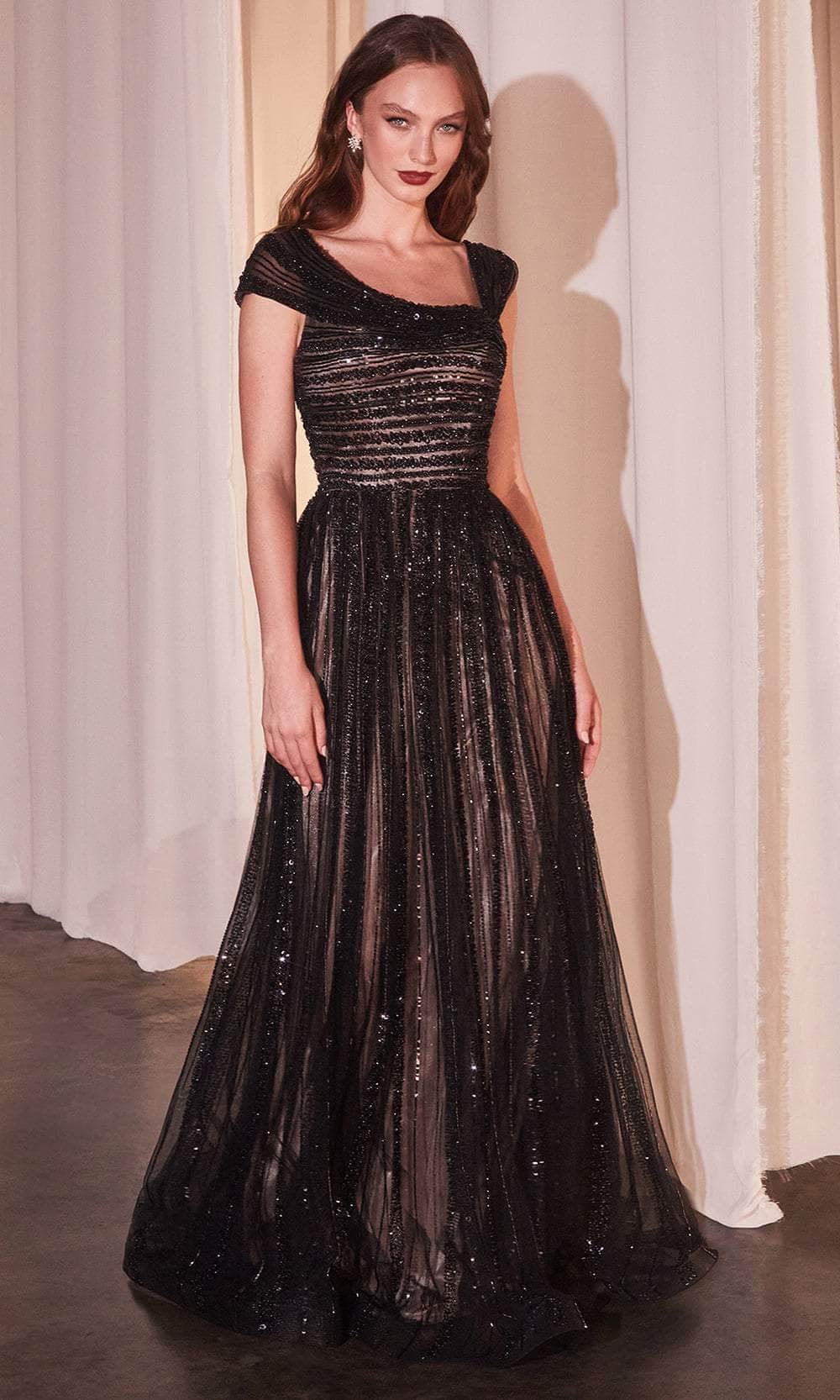 Cinderella Divine CD0238 - Cap Sleeve Sequined Prom Gown
