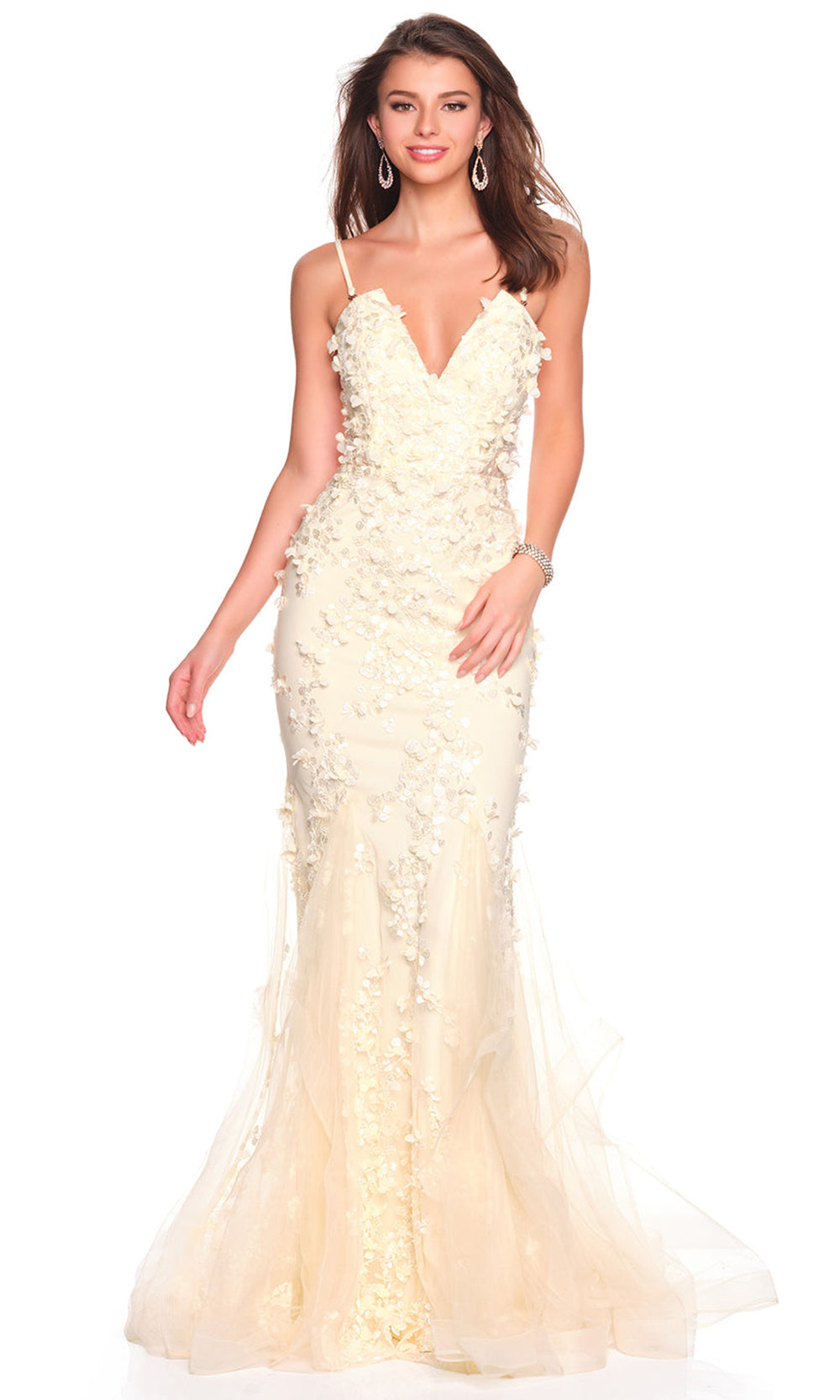 Dave & Johnny 12912 - Adjustable Strap Floral Applique Mermaid Dress