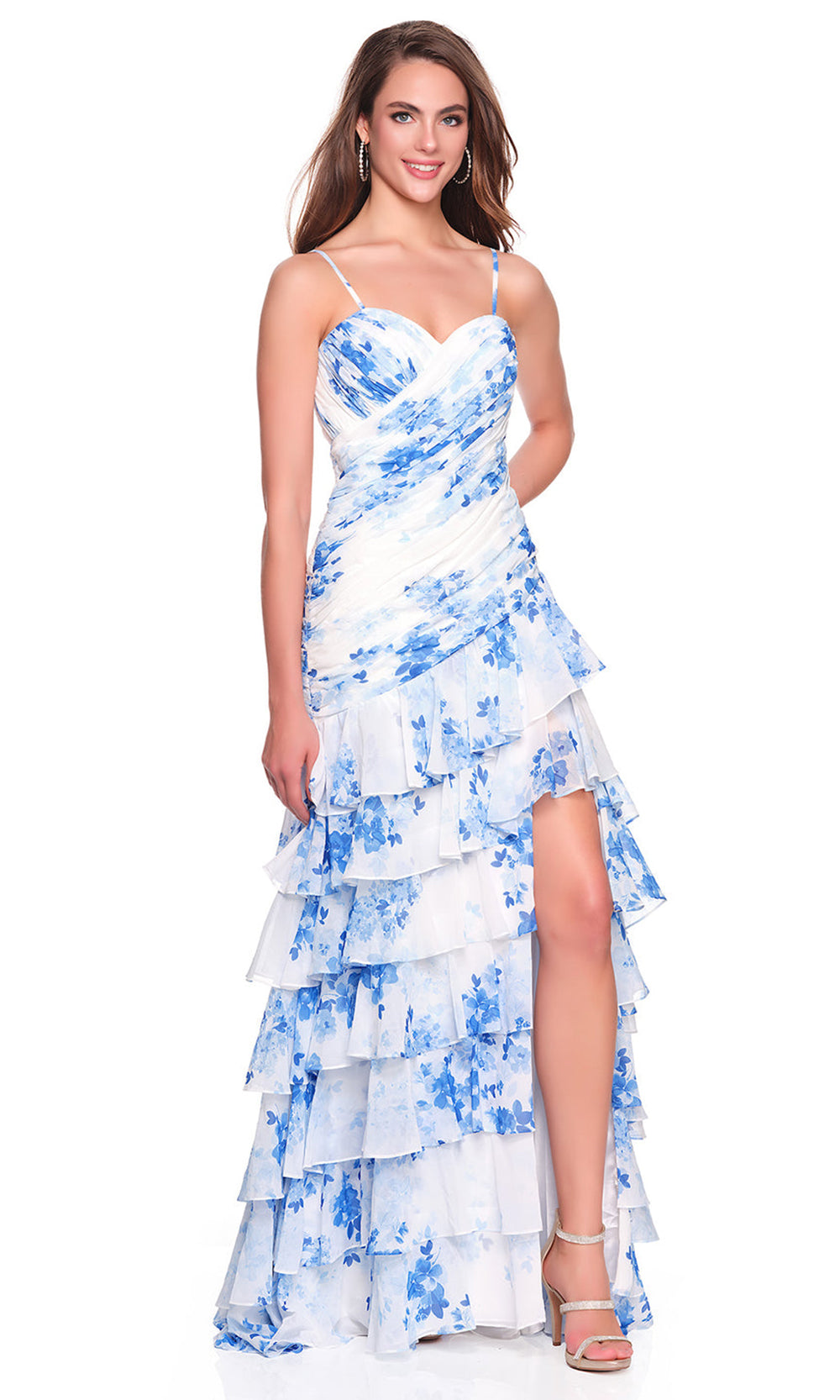 Dave & Johnny 12939 - Printed Sweetheart Asymmetrical Tiered Dress